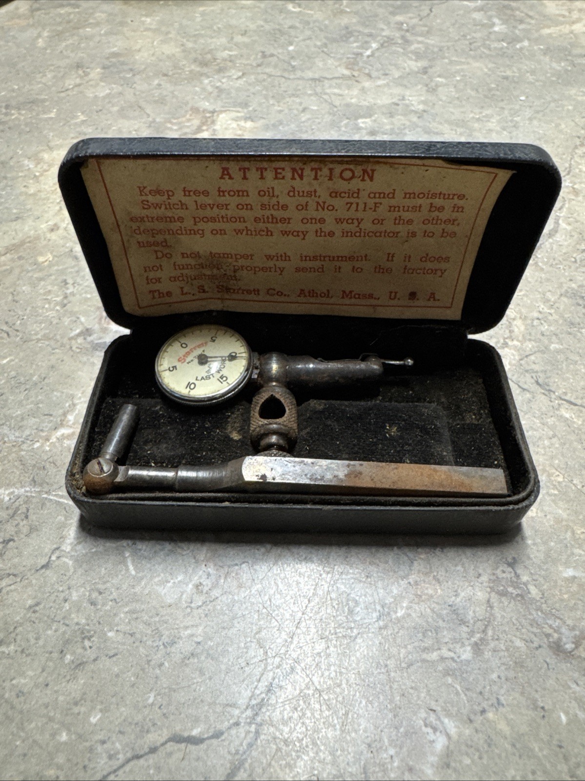 Starrett No. 711-F Dial Indicator Set w/ Accessories & Case Estate