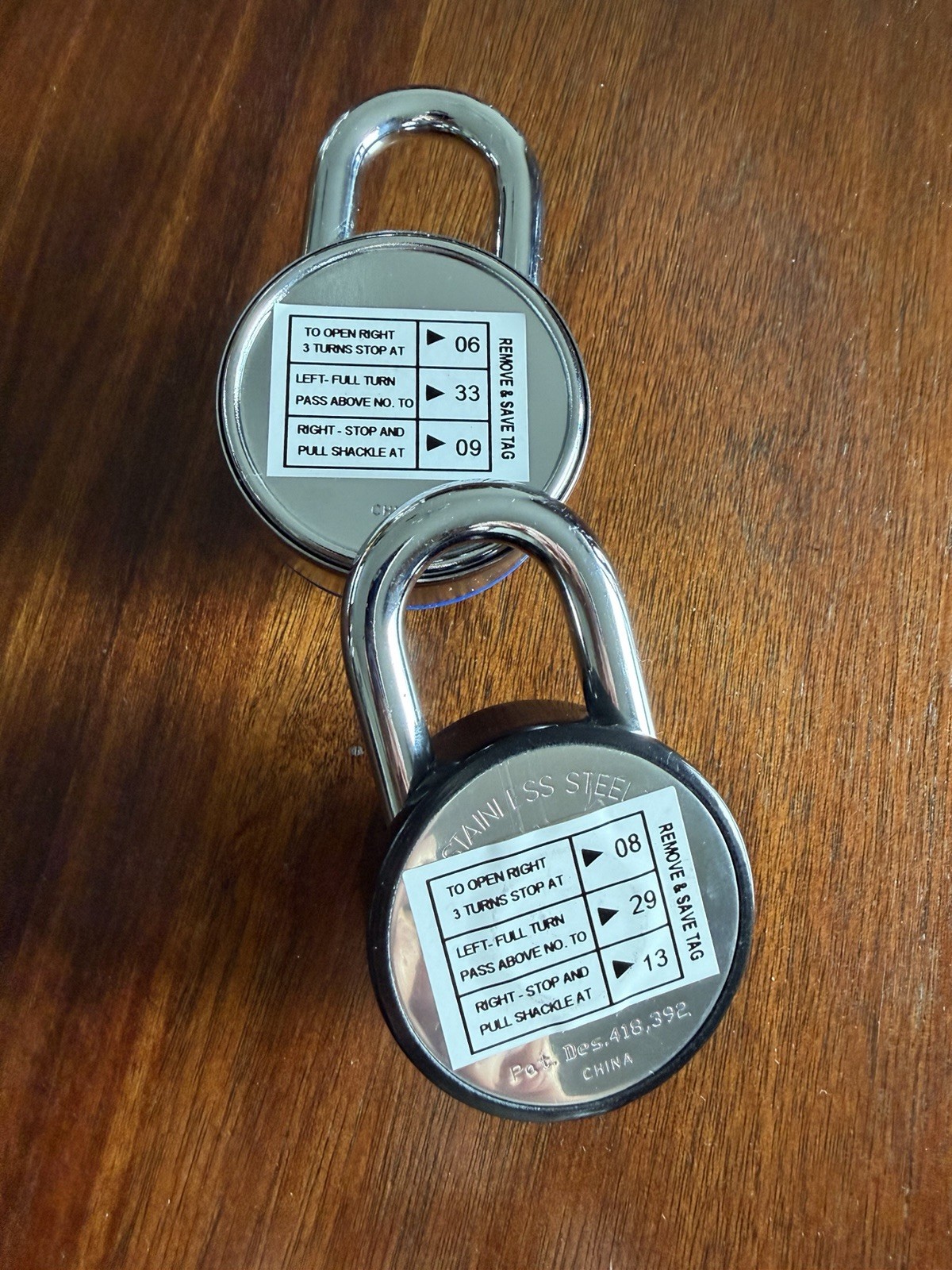 2 Brinks Combination Padlocks with Original Combination Sticker on Back NEW