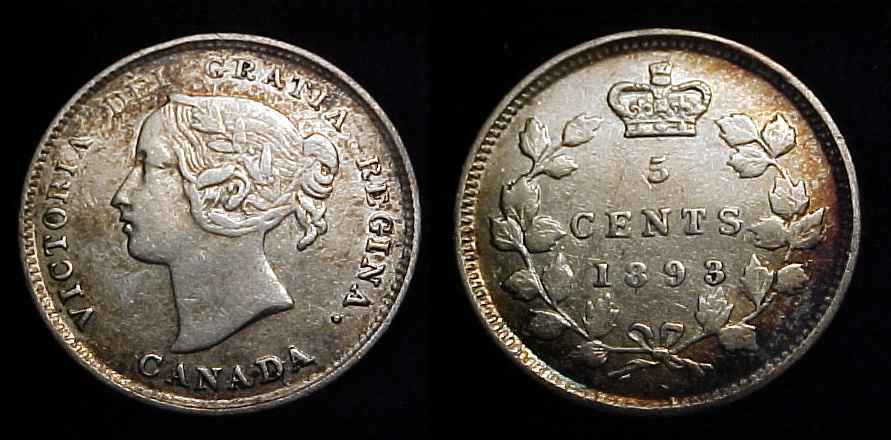 CANADA 1893 Silver Five Cents F+
