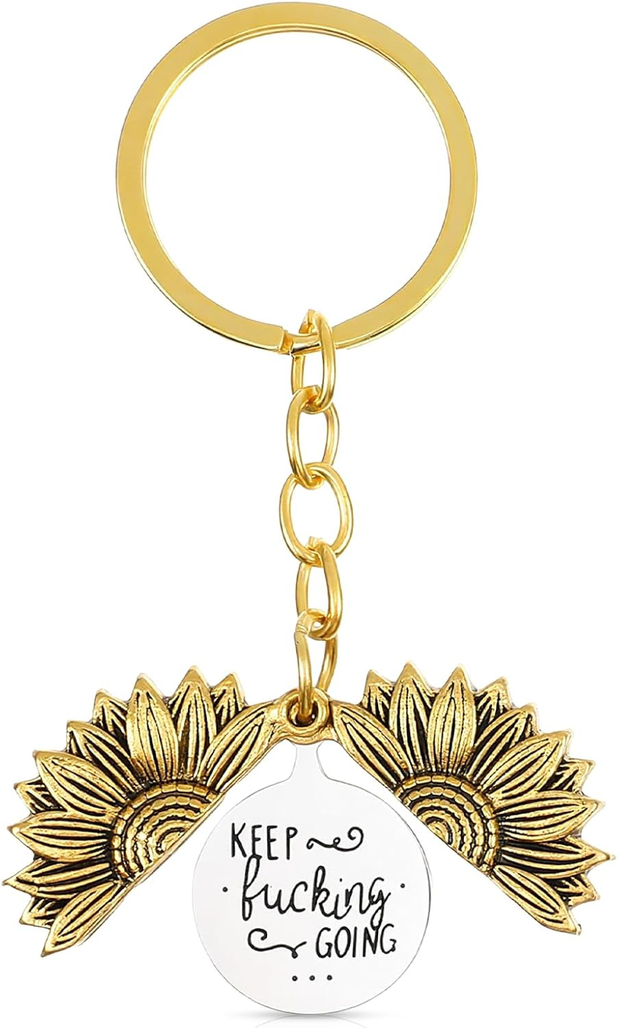 Keep Going Sunflower Keychain - Motivational Gift for Women Best Friend Gift.