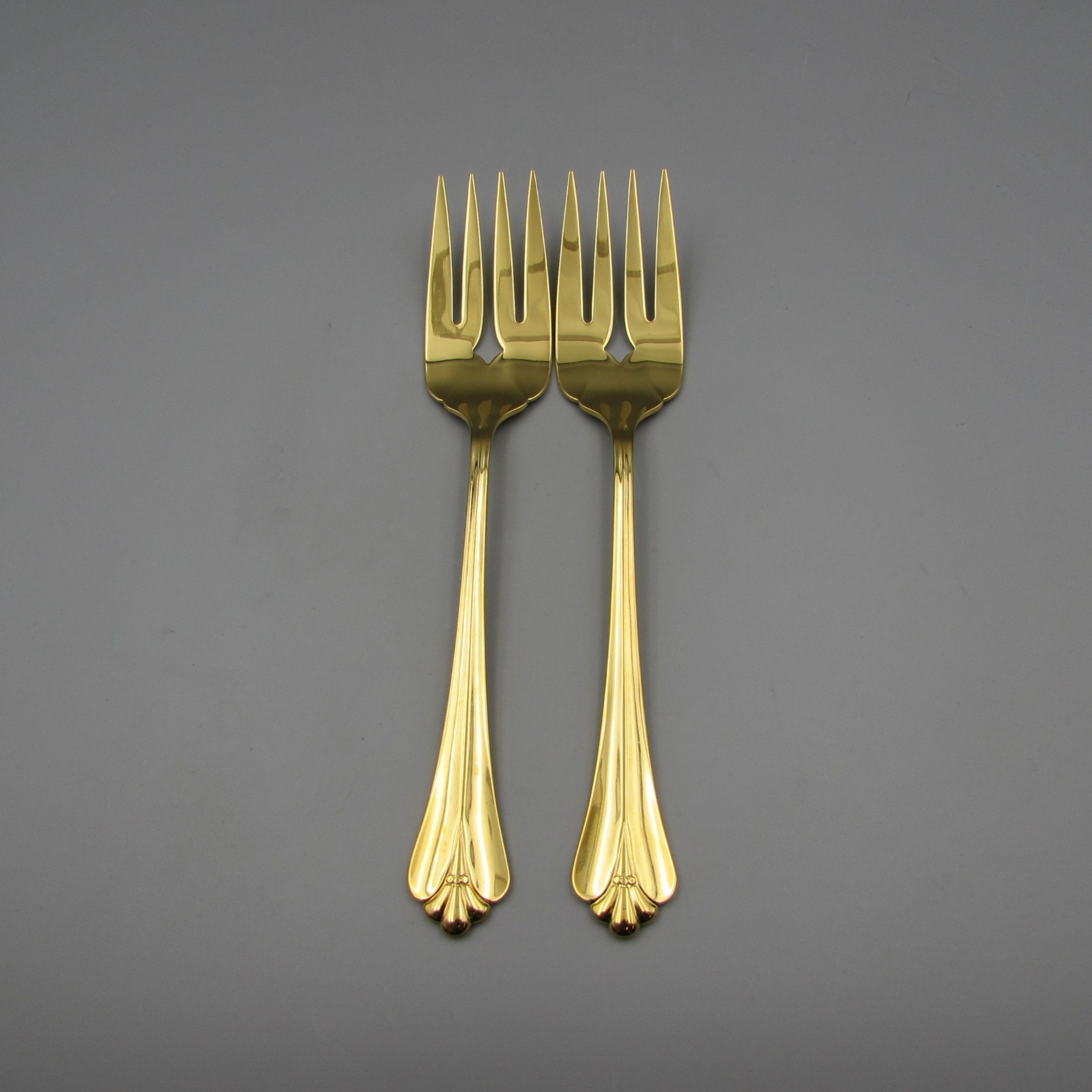 Oneida Gold Plate GOLDEN ROYAL FLUTE Serving Forks - Set of Two NOS
