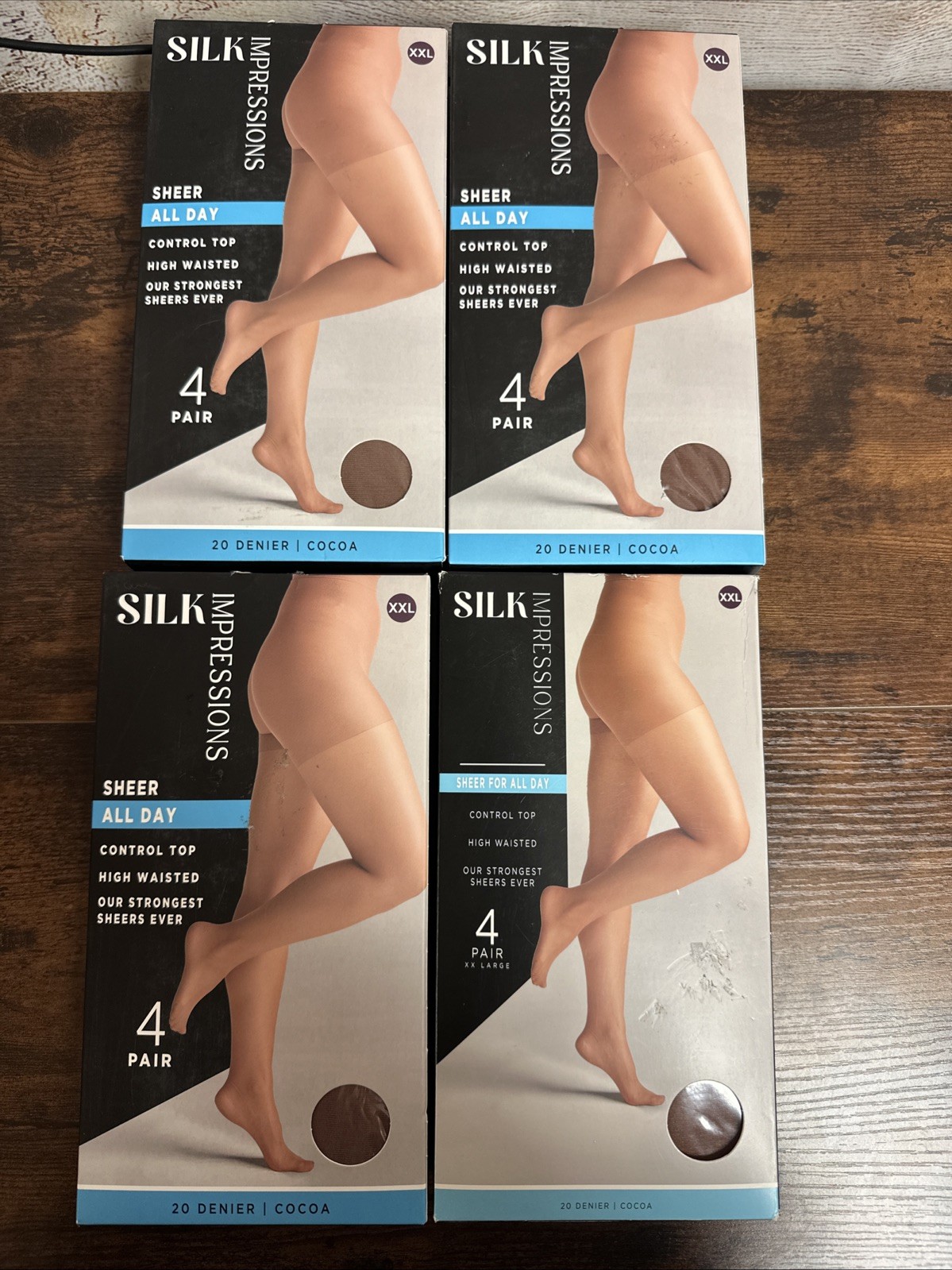 New Silk Impressions Pantyhose XXL Lot Of 4 Packages Cocoa 20 Denier 16 Pairs