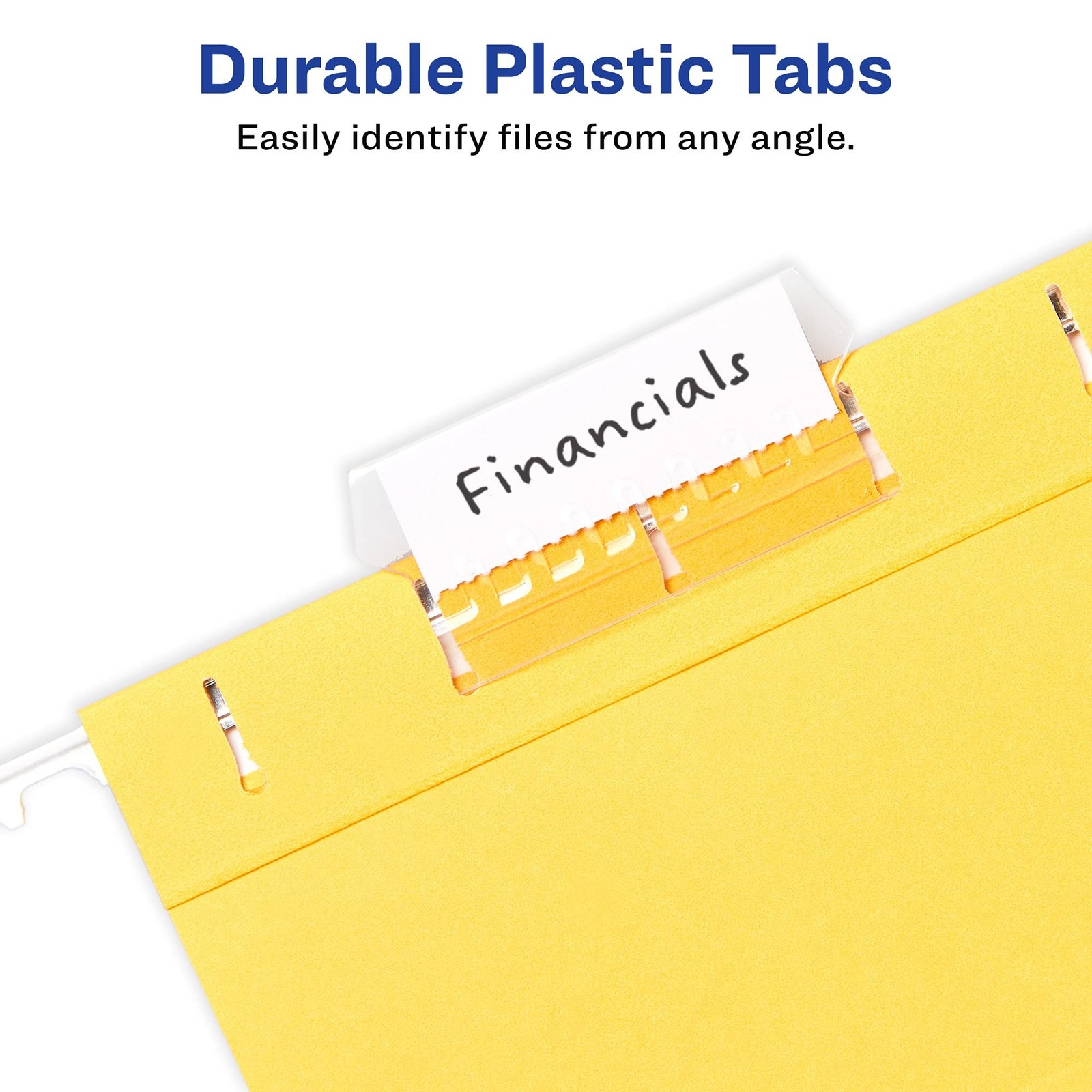 Hanging File Folder Tabs and Inserts, 1/5 Cut, Clear, 20 File Folder Tabs and In