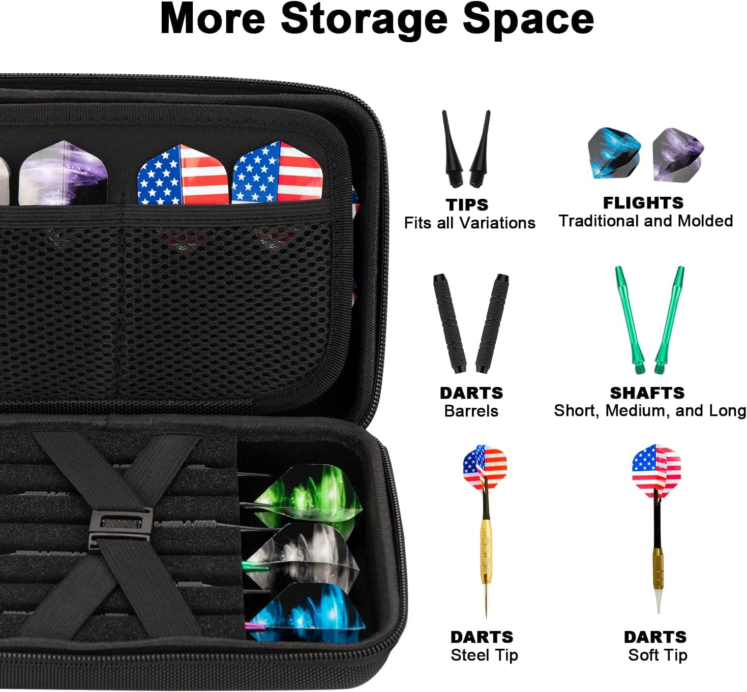 Dart Case for 12 Darts, Carrying Storage Holder Dart Tips/Shafts/Flights (Black)