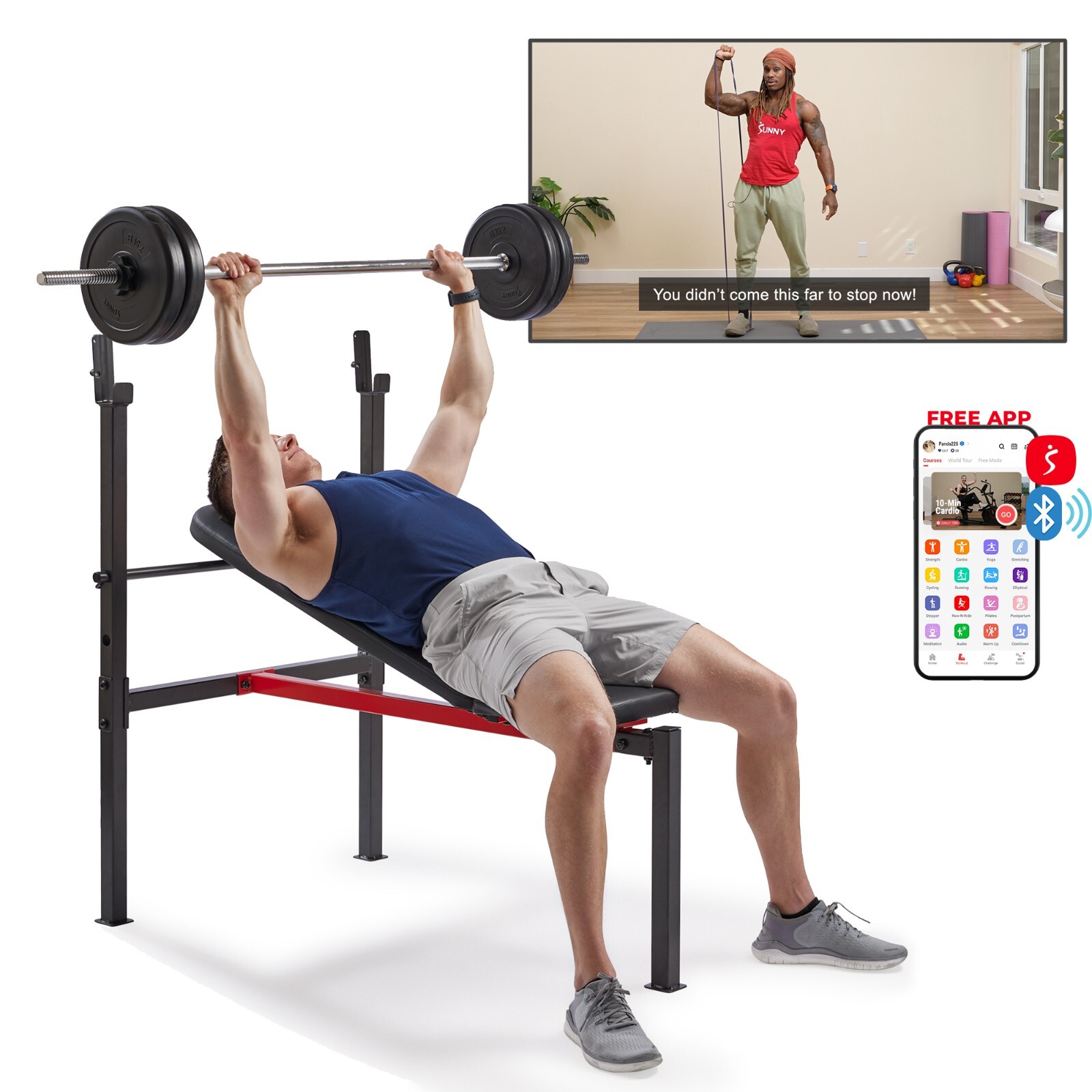 Sunny Health & Fitness Adjustable Incline Weight Bench With Rack SF-BH623008