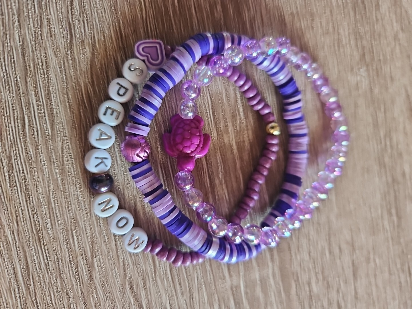 Handmade Purple Turtle Beaded Stretchy Bracelet Set Of 3 Aprox 7"