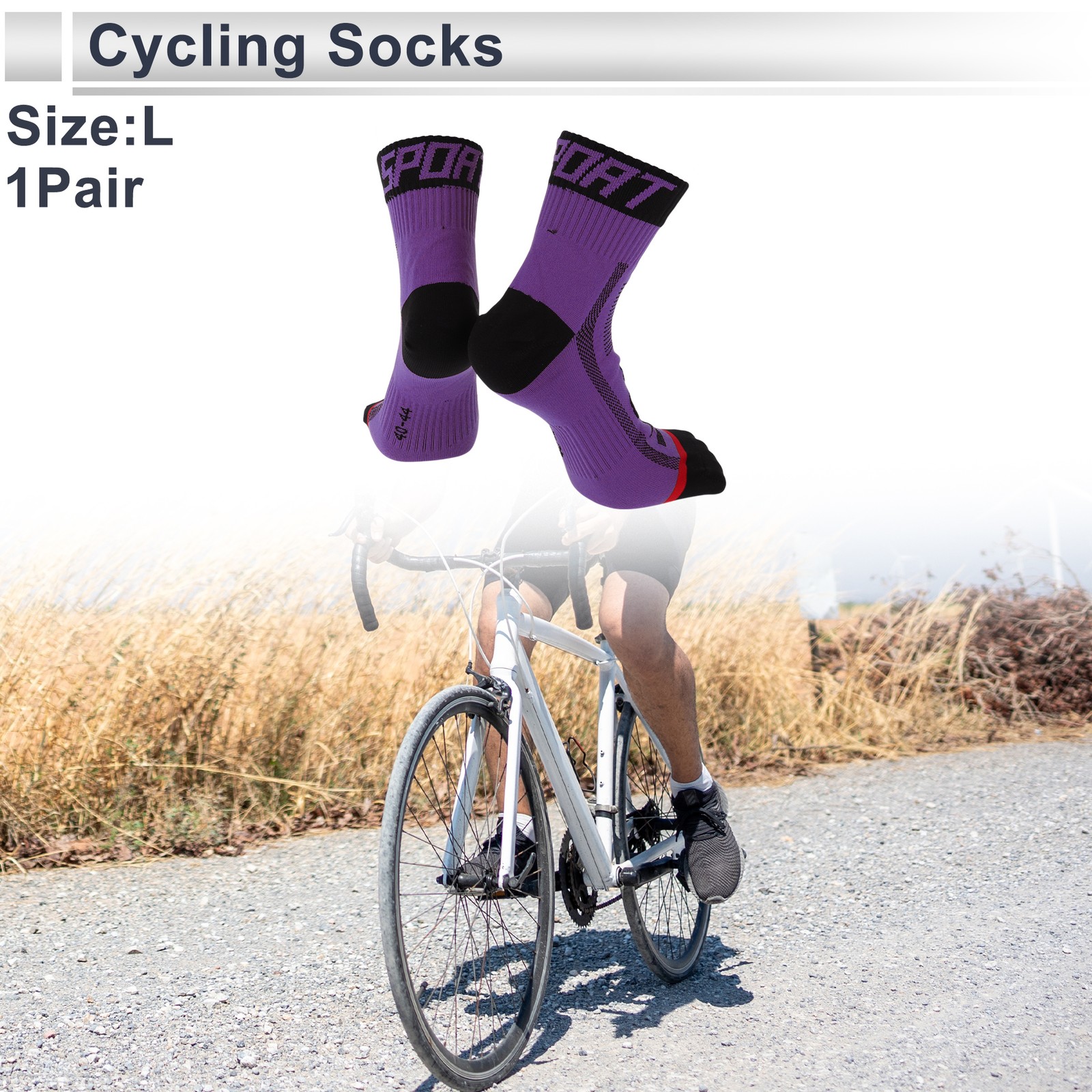 Cycling Socks Sweat-Absorbent,Anti-Friction L Letter,Colorblocked Purple Red