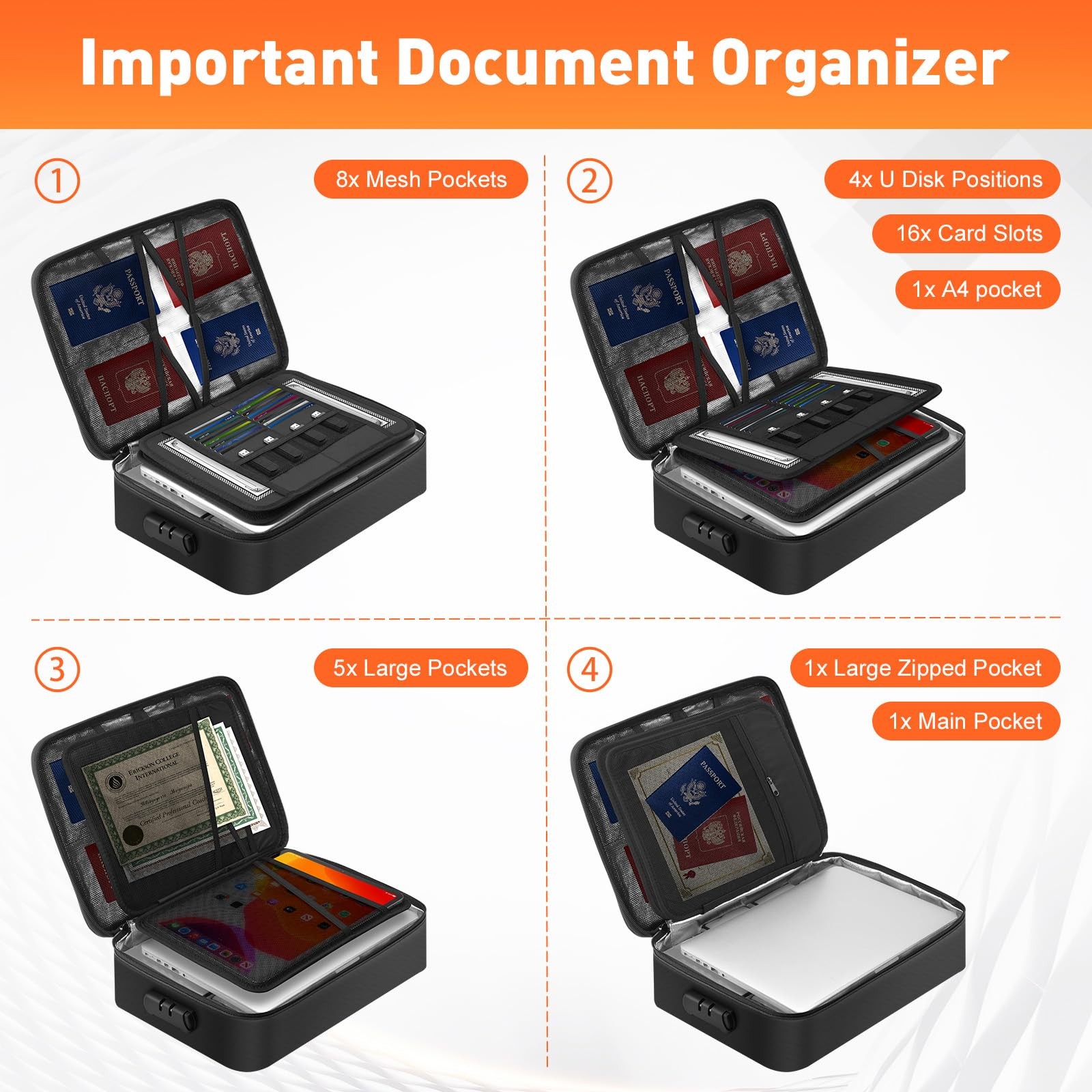 5200°F Fireproof Document Bag with Lock - Heat-Insulated Fireproof Document B...