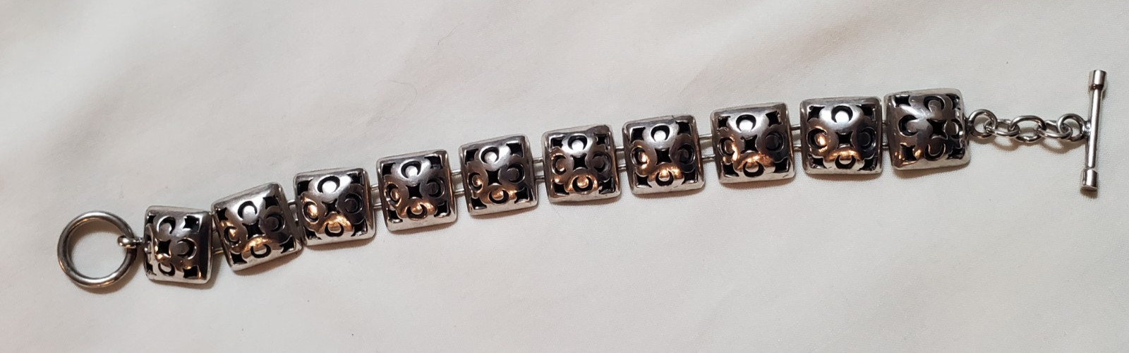 Sterling Silver Cutout Square Link Toggle Bracelet