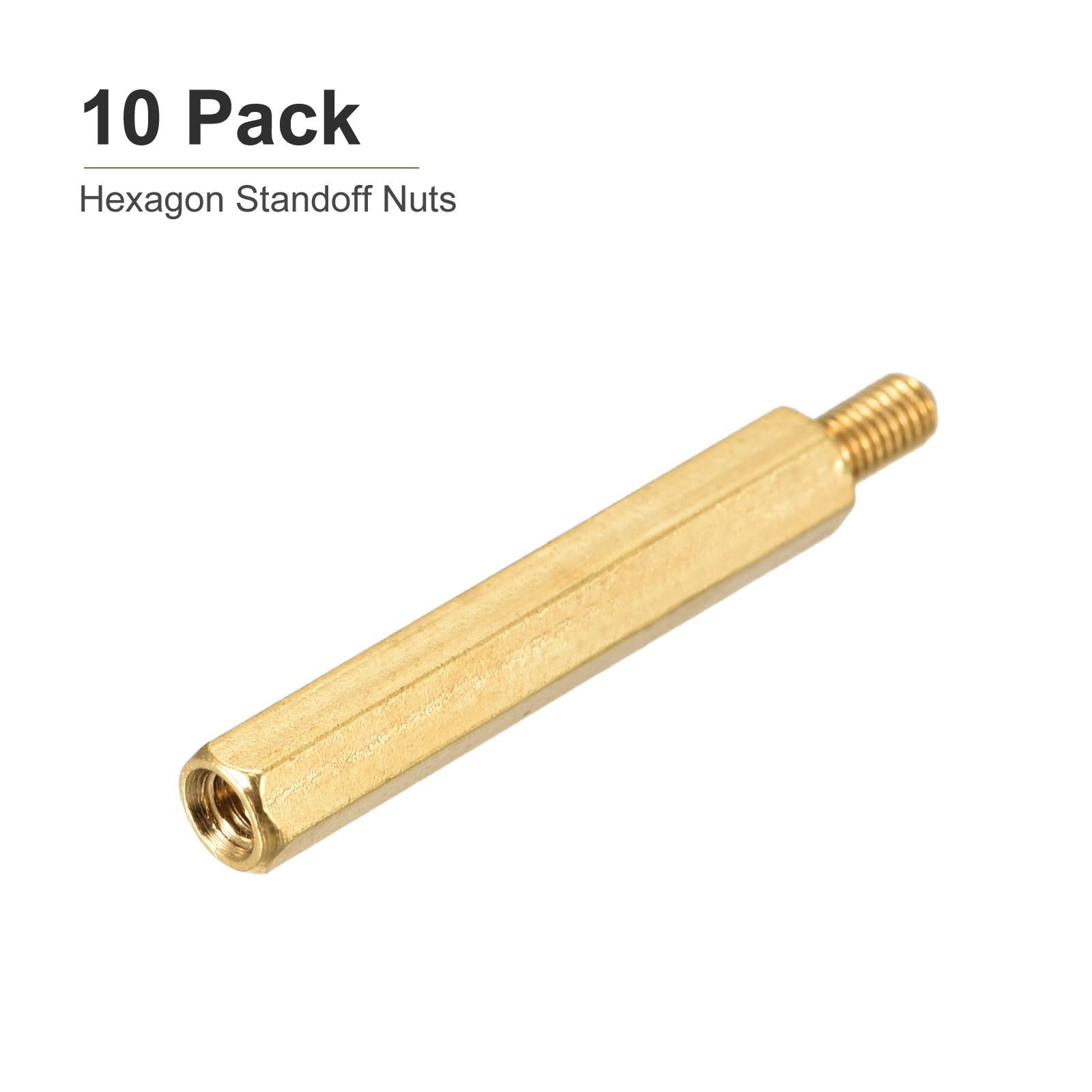 10Pack M3x30x6mm(DxHLxML) Brass Hex Standoff Male to Female Spacer Screw Nuts