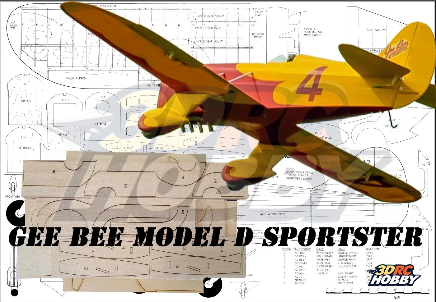 Gee Bee Model D Sportster 38" WS RC Model Airplane Laser Cut Balsa Ply Short Kit
