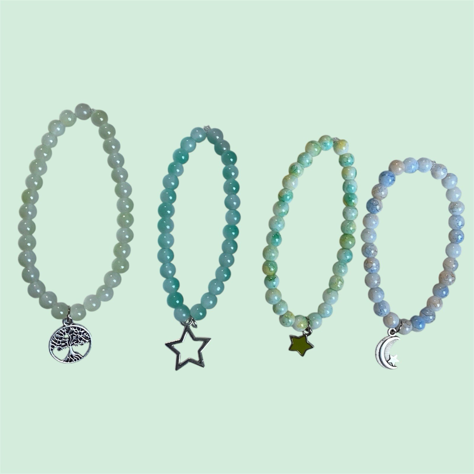 Handmade Multicolored Beaded Boho Charm Bracelet Set Of 4