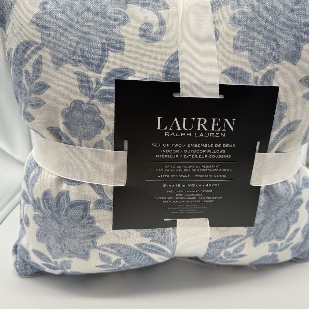 Lauren Ralph Lauren Indoor Outdoor Blue Floral Set of 2 18x18in
