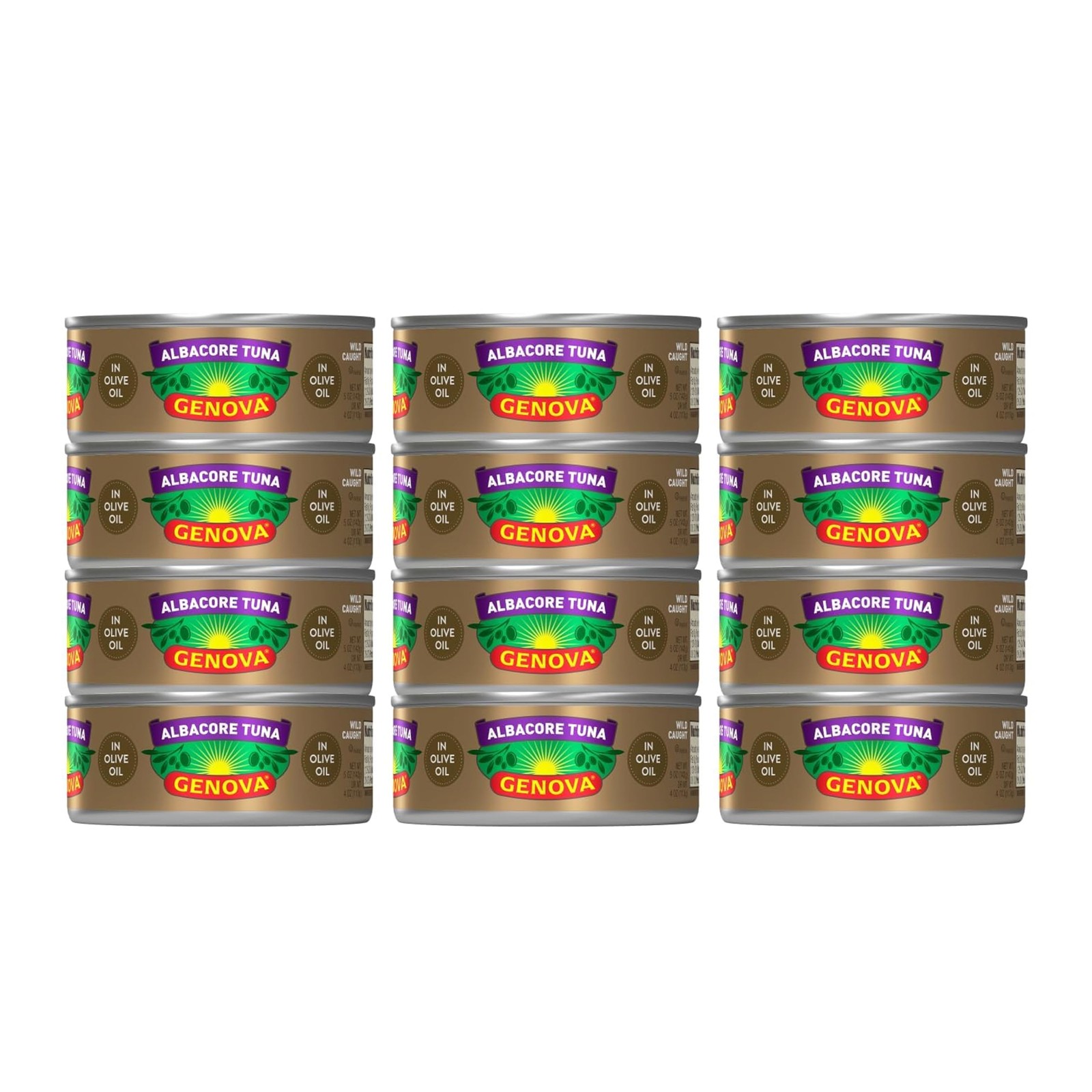 Genova Premium Albacore Tuna in Olive Oil, 5 oz. Cans (Pack of 12), Wild Caug...