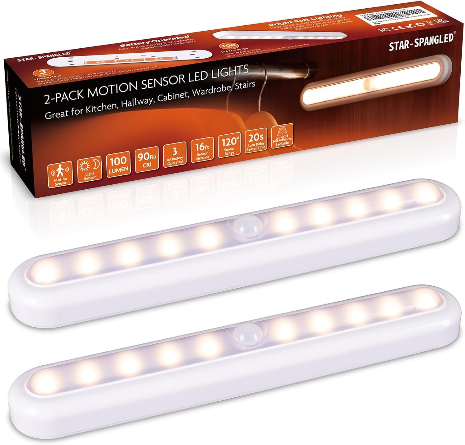 11” Motion Sensor Lights Indoor AA Battery Operated, Stick on LED Light for Clos