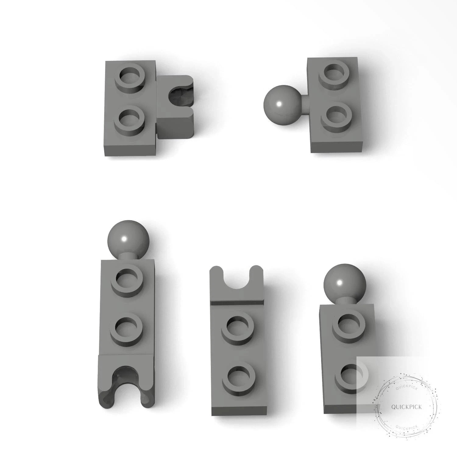 105 Piece Classic Building Gray Ball Joint Plate Bulk, 5 Sizes Model Ball and