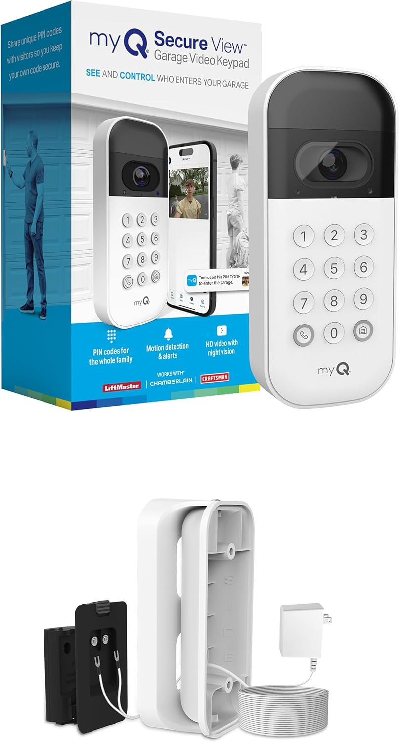 Myq Smart Garage Door Video Keypad + Wired Power Adapter Kit, with Wide-Angle