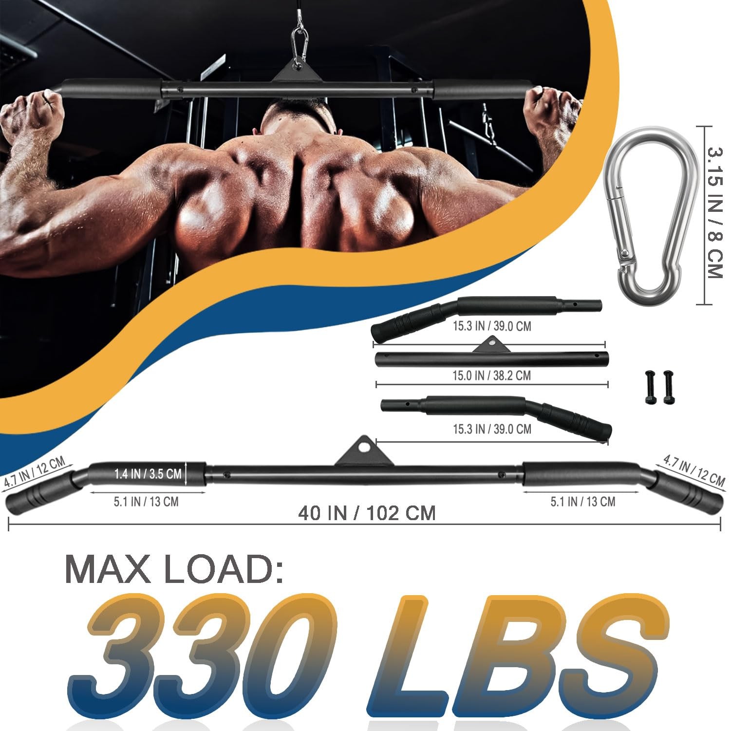 Favuit LAT Pulldown Bar Attachment for Pulley Cable Machine, Tricep Press Dow...