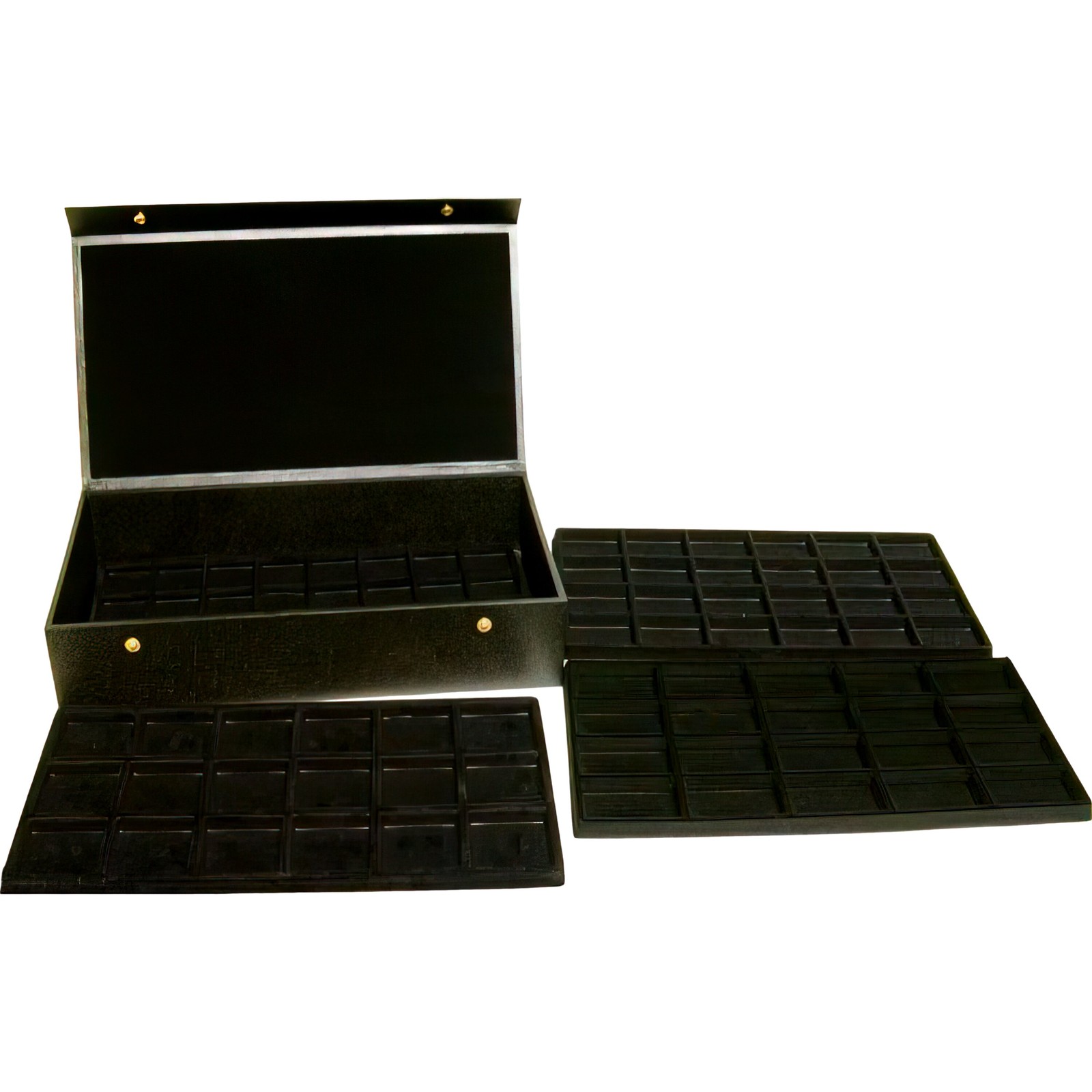 4 Black Trays Charm Display & Jewelry Travel Case Box
