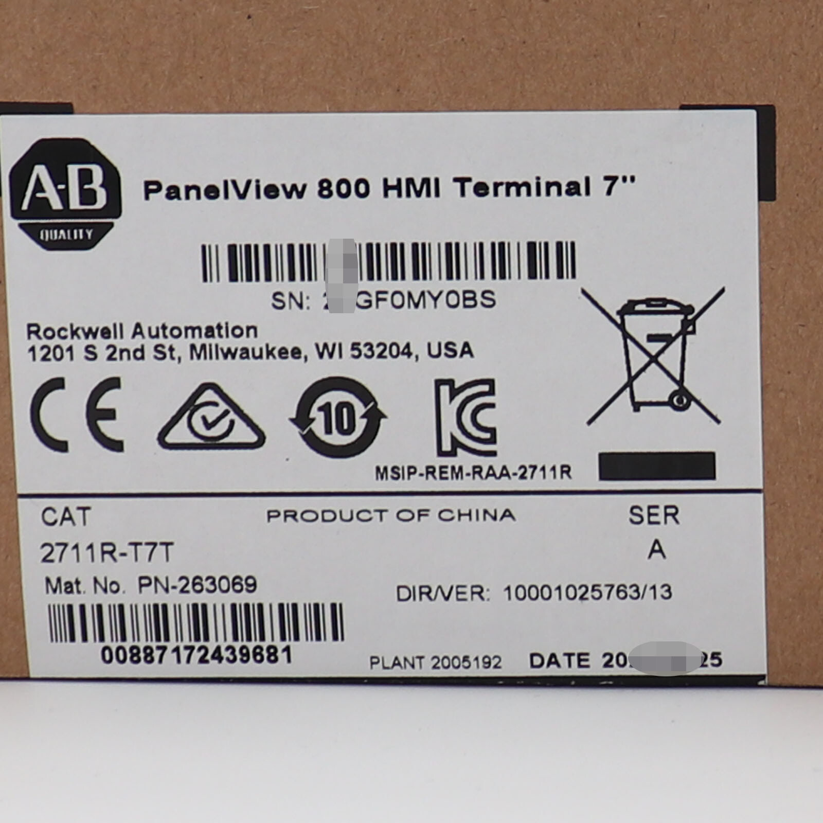Allen-Bradley 2711R-T7T PanelView 800 7-inch HMI Terminal 2711RT7T Fast delivery