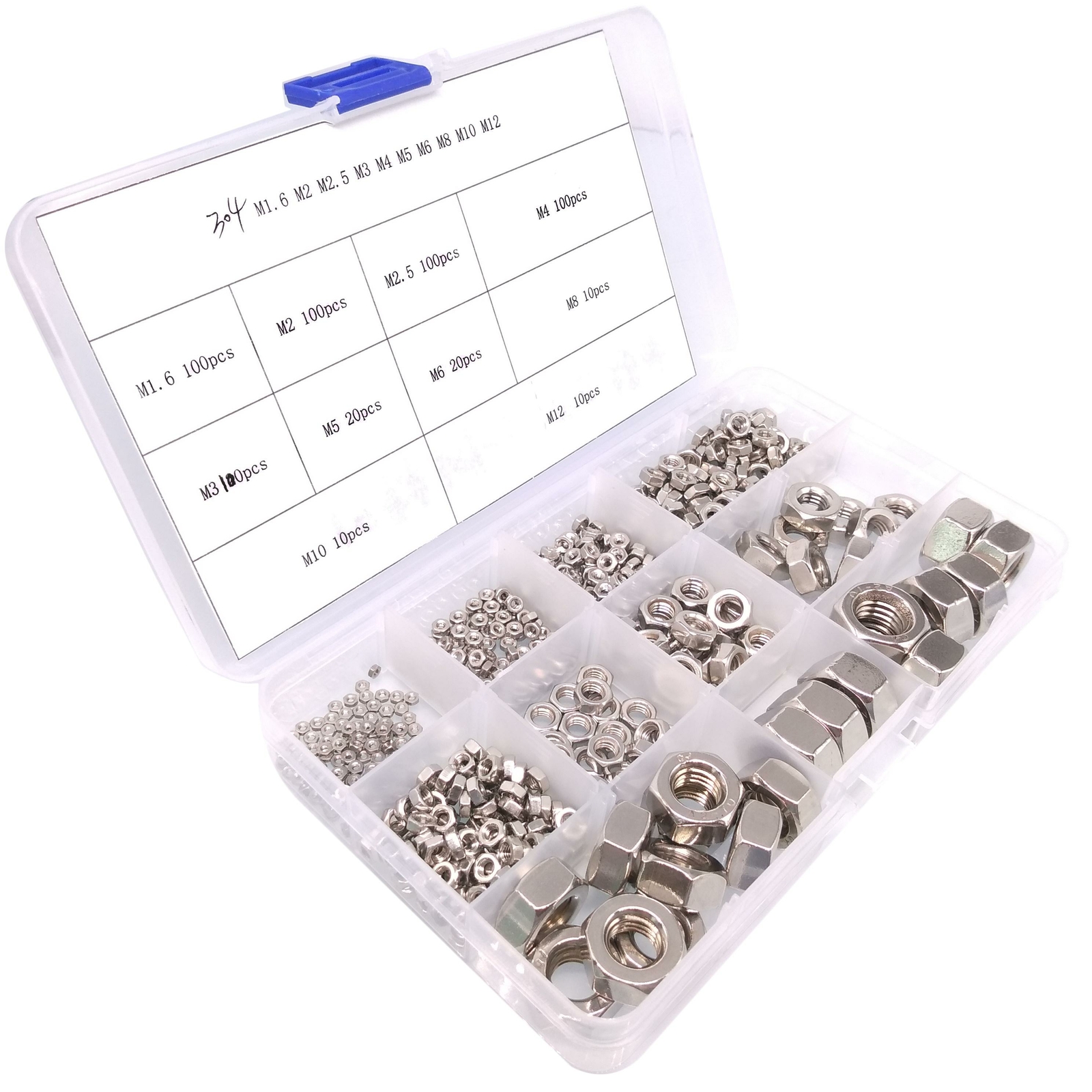 570pcs Metric Thread Insert Screw Stainless Steel Hex Nut Assortment Kit
