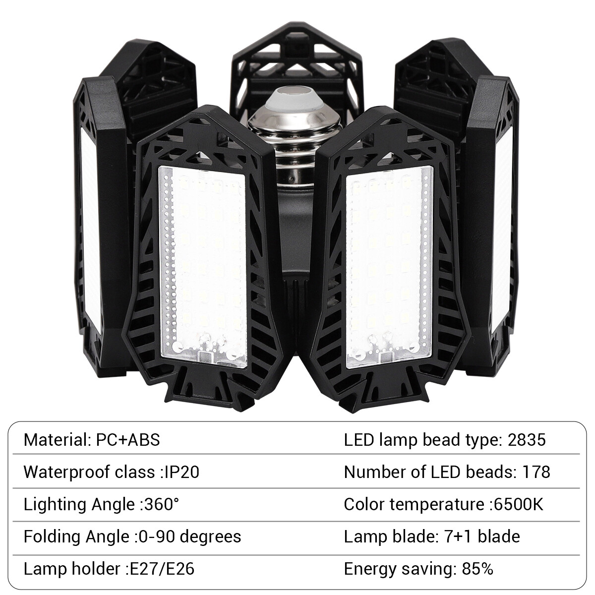 LED Garage Light 6500K Super Bright Work Shop Ceiling Light Deformable Bulb Lamp