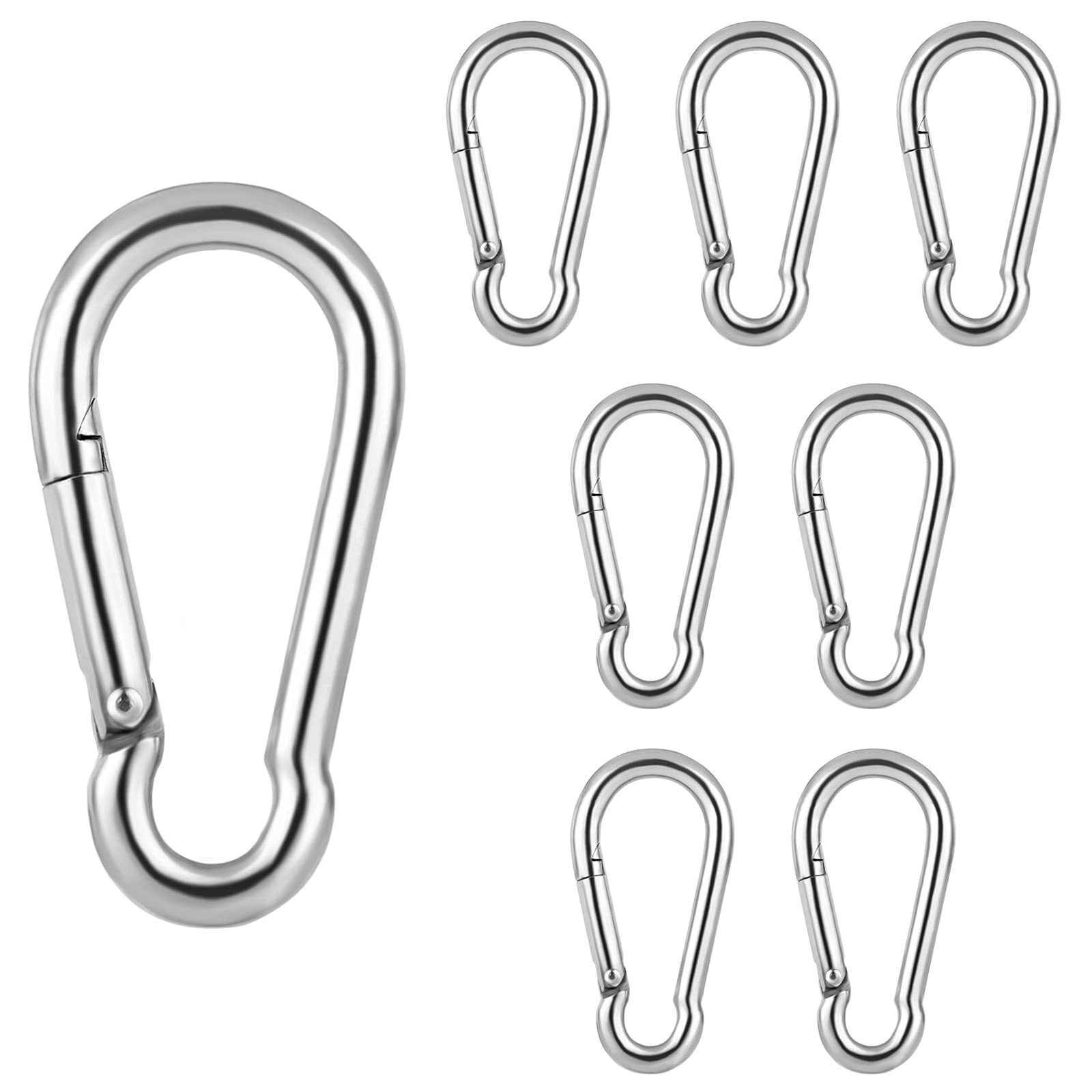 8 Pcs 1.57 Inch Stainless Steel Spring Hook Carabiner