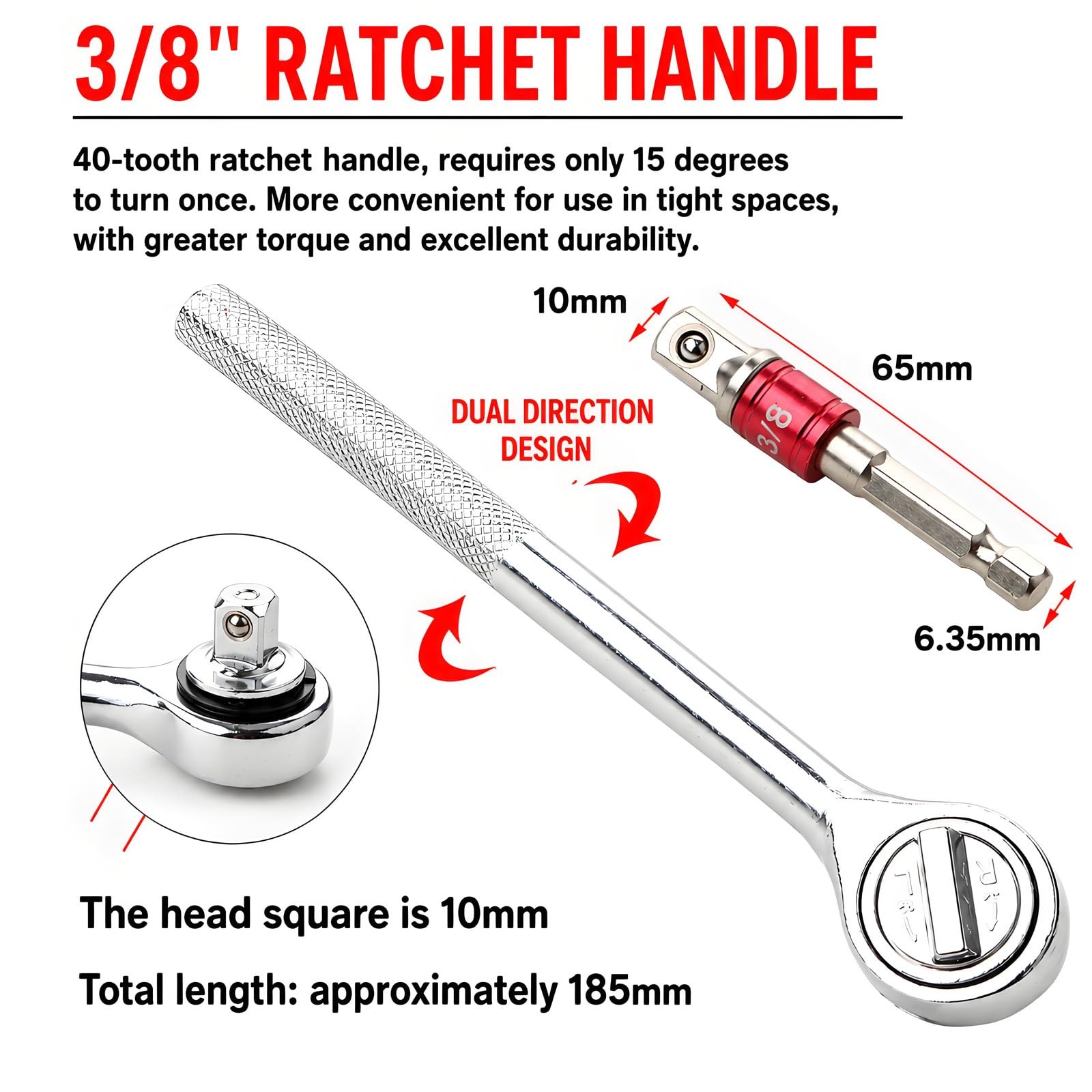 Universal Socket Wrench 10-19mm 3/8" Ratchet/Drill