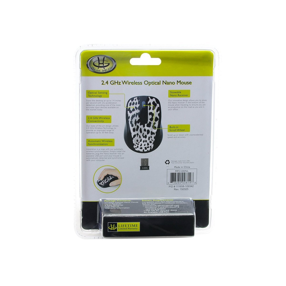 Gear Head Wireless Optical Nano Mouse for PC and Mac Snow Leopard MP2120SNL