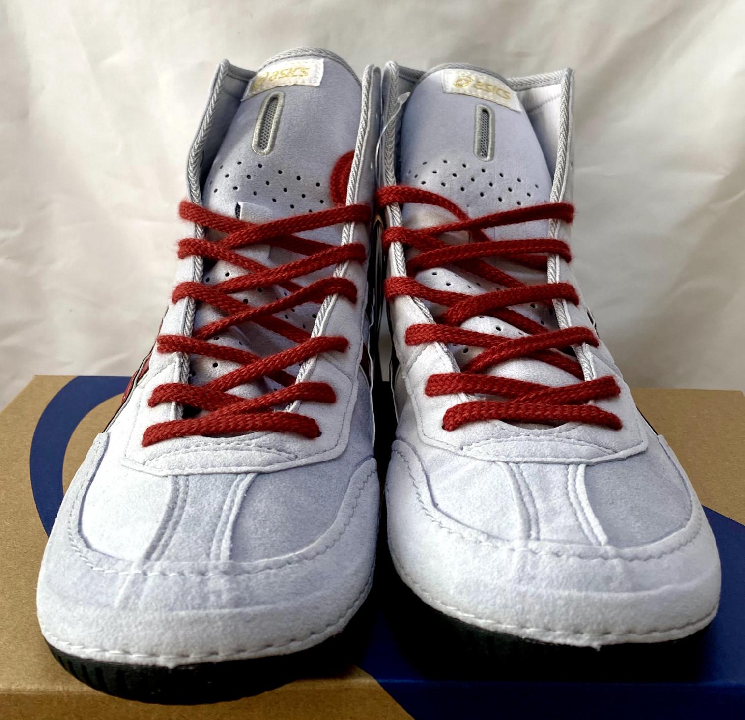 Opt Laces WineRed : Asics Wrestling Shoes EX-EO 1083A001 Gray x Wine Red x Gray