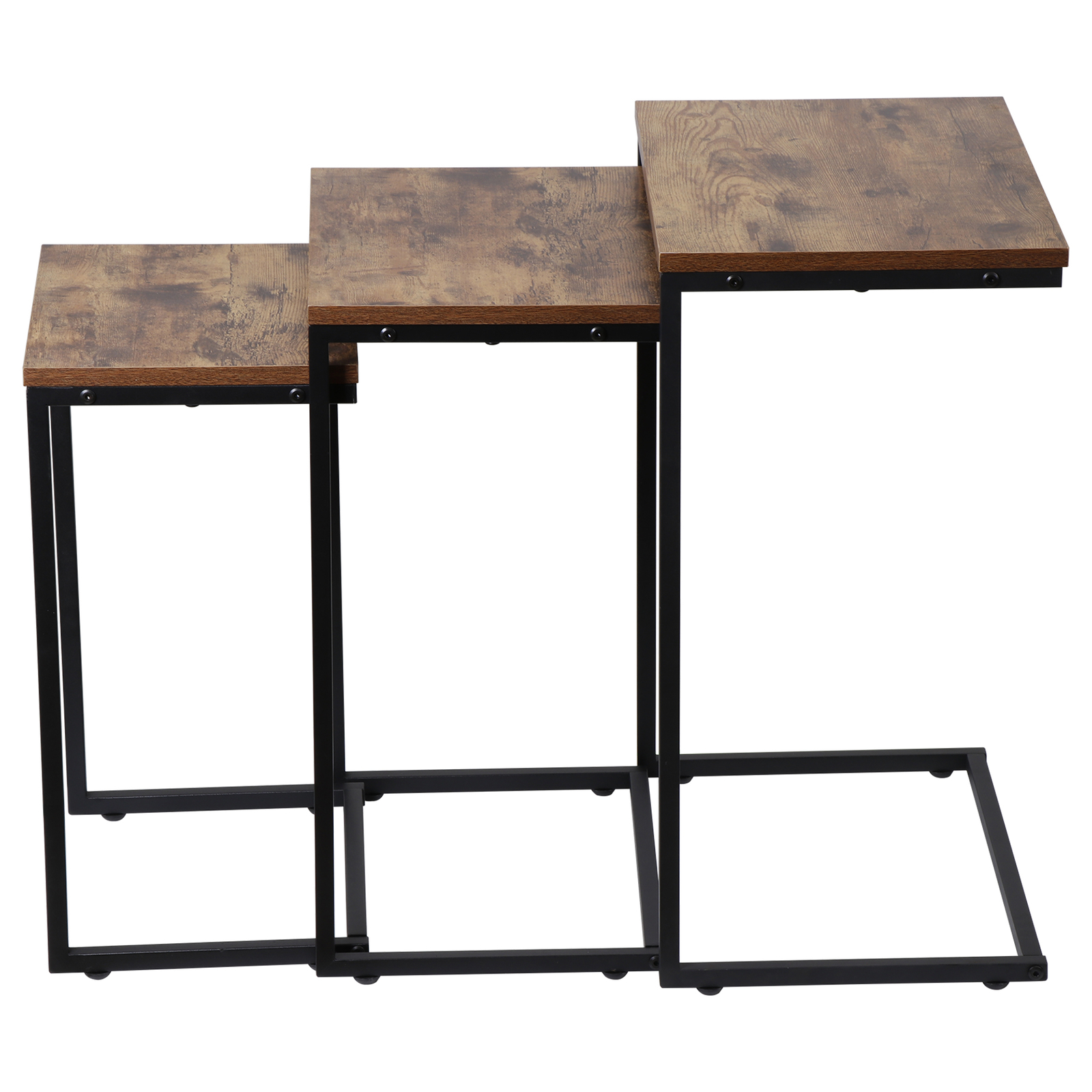 3PCS Modern Nesting Side/End Table Metal Wood Design - Sturdy Vintage Chestnut