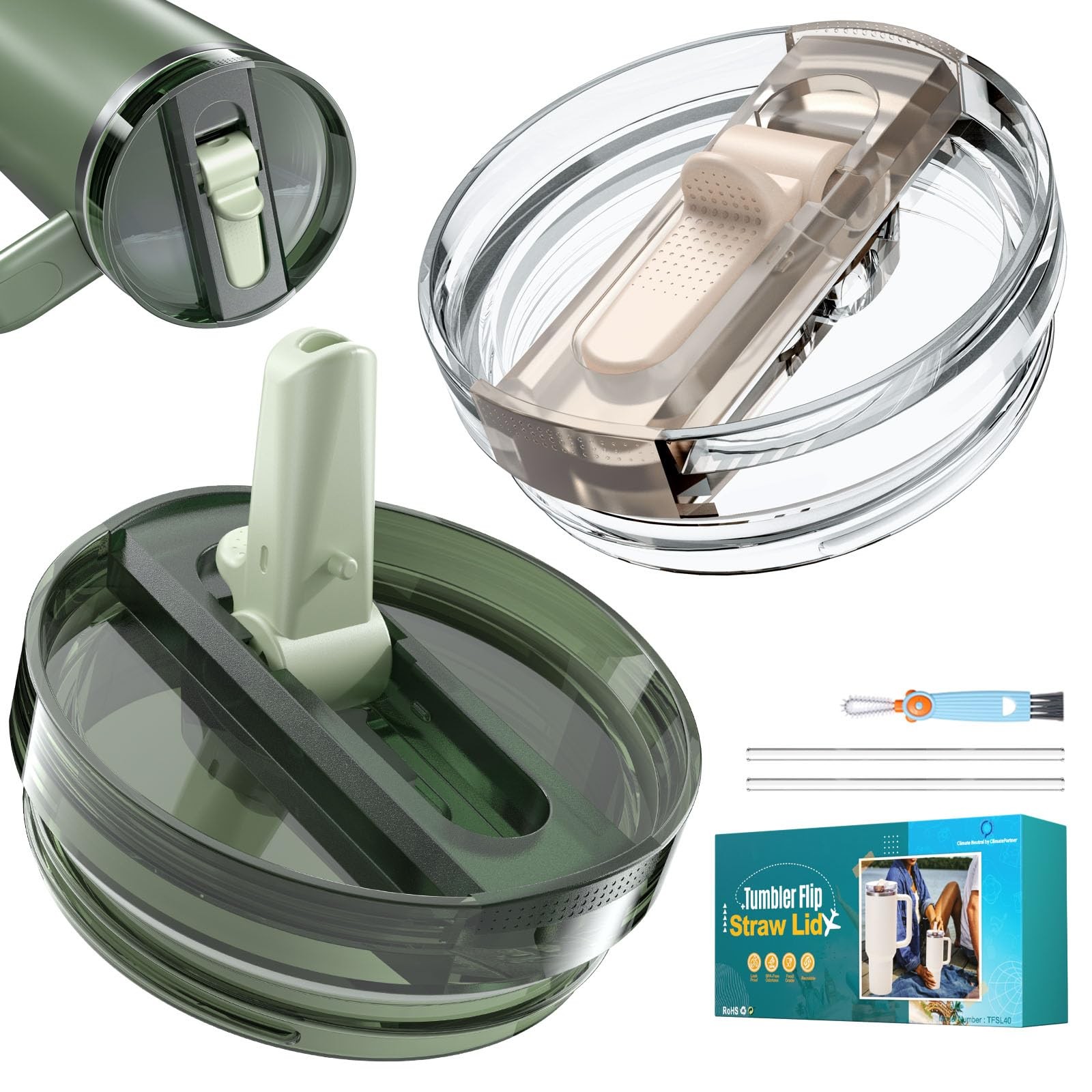 2 Pack 40 oz Flip Straw Leak Proof Replacement Lid for Stanley H2.0 Quencher,...
