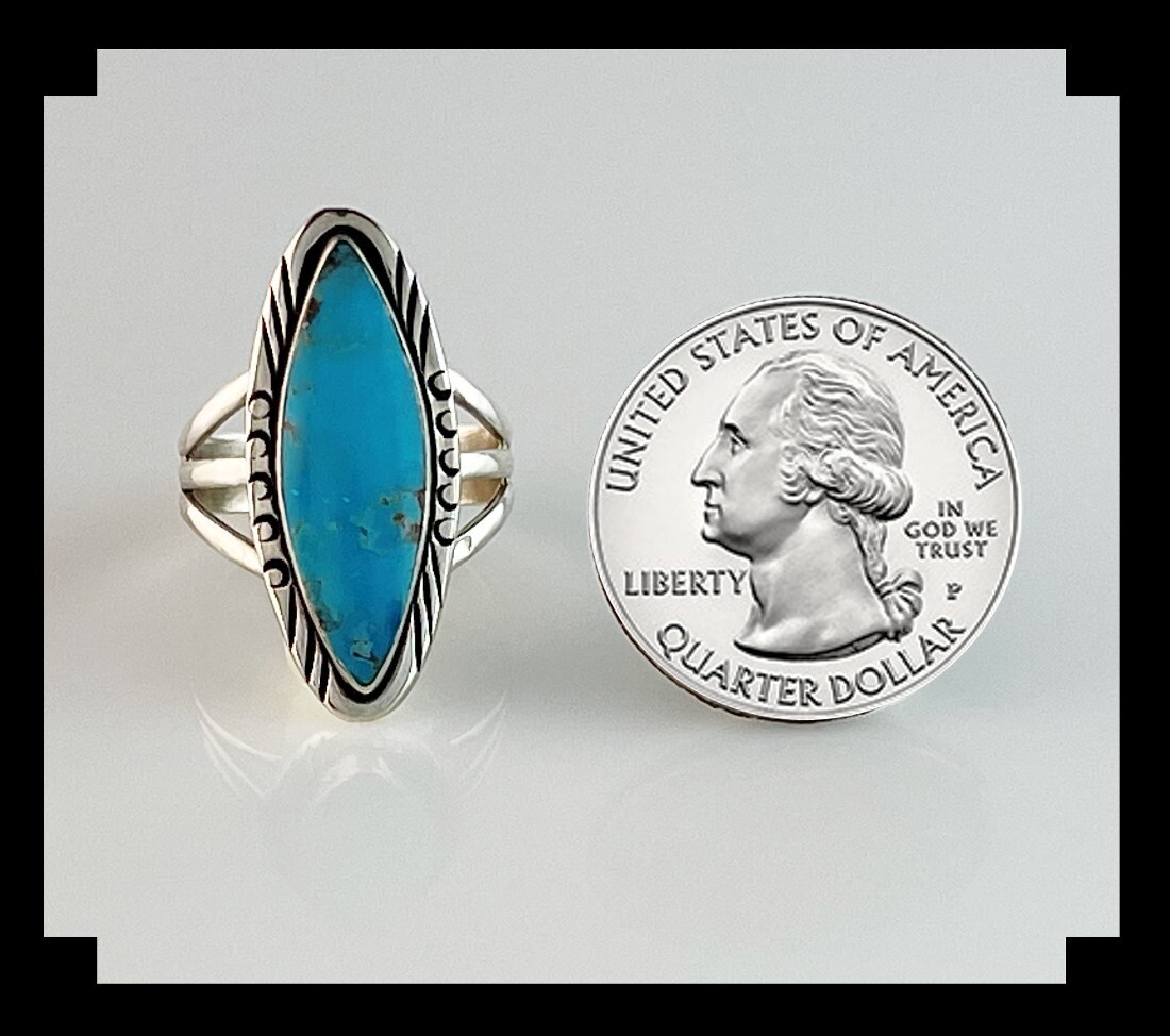 Handcrafted Sterling and Kingman Turquoise Ring Size 7 3/4