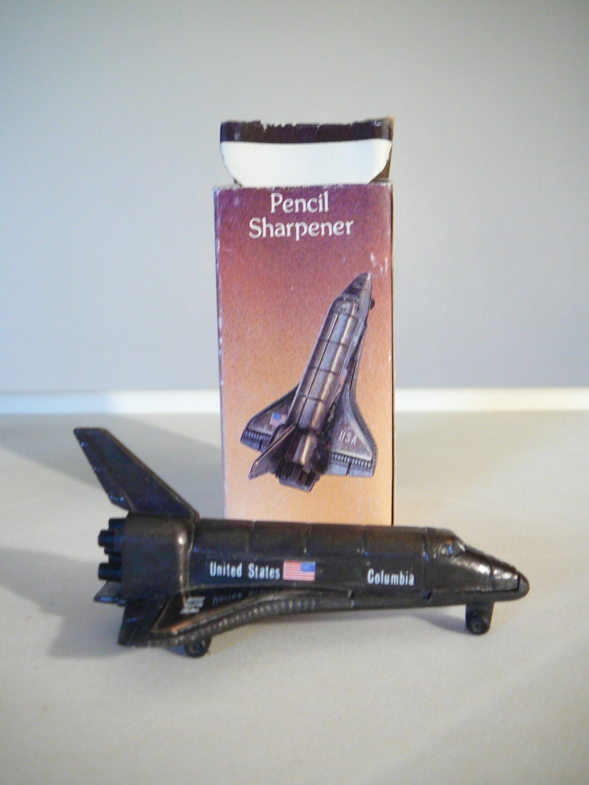 Vintage Zinc Alloy Metal Space Shuttle Pencil Sharpener-1981 Made in Hong Kong