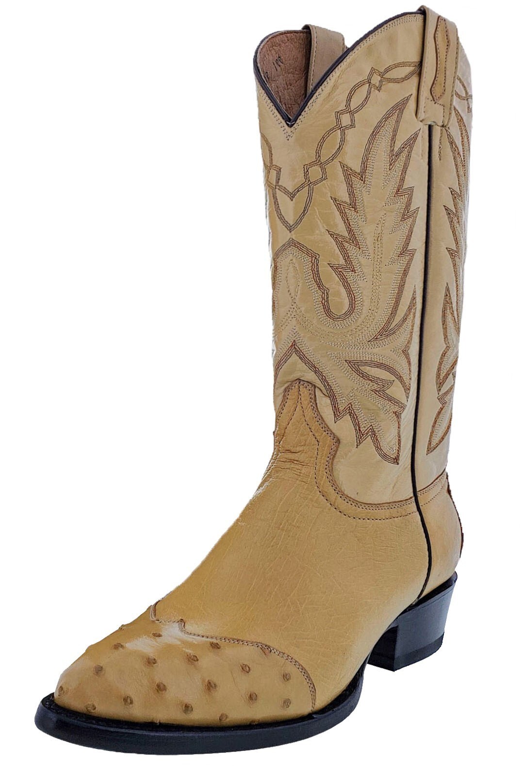 Mens Cowboy Boots Leather Sand Ostrich Belly Skin Ranch Size 7.5, 11.5-12.5