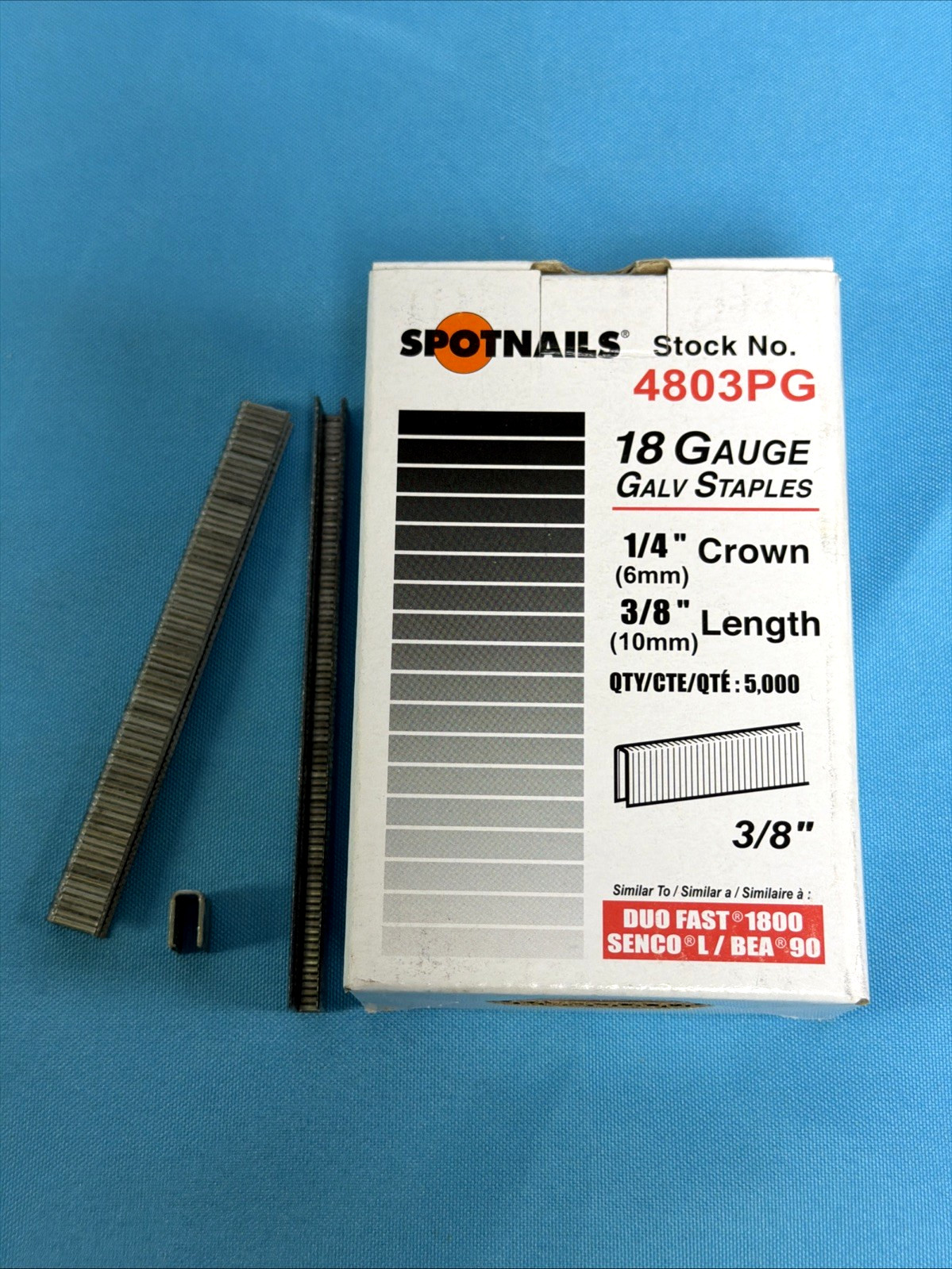 3/8" Long x 1/4" Narrow Crown x 18 Gauge  Finish Staples (5,000/box) - L9010