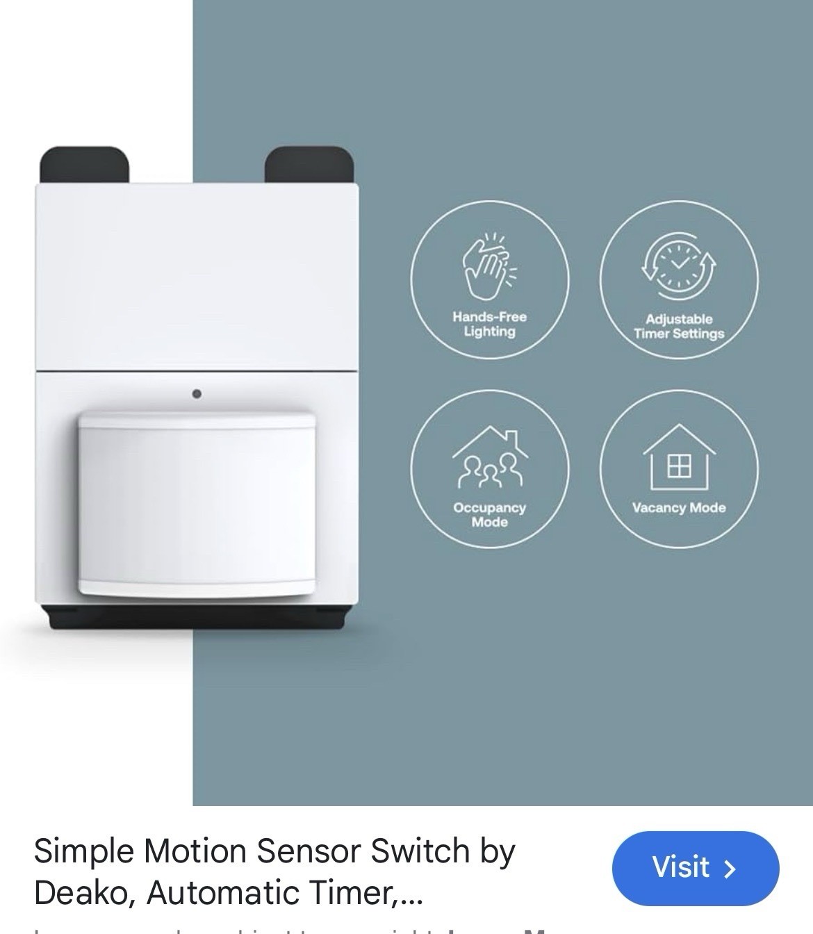 Deako Simple Motion Sensor Wall Switch White 120V Decorator, LED, Timer 15A