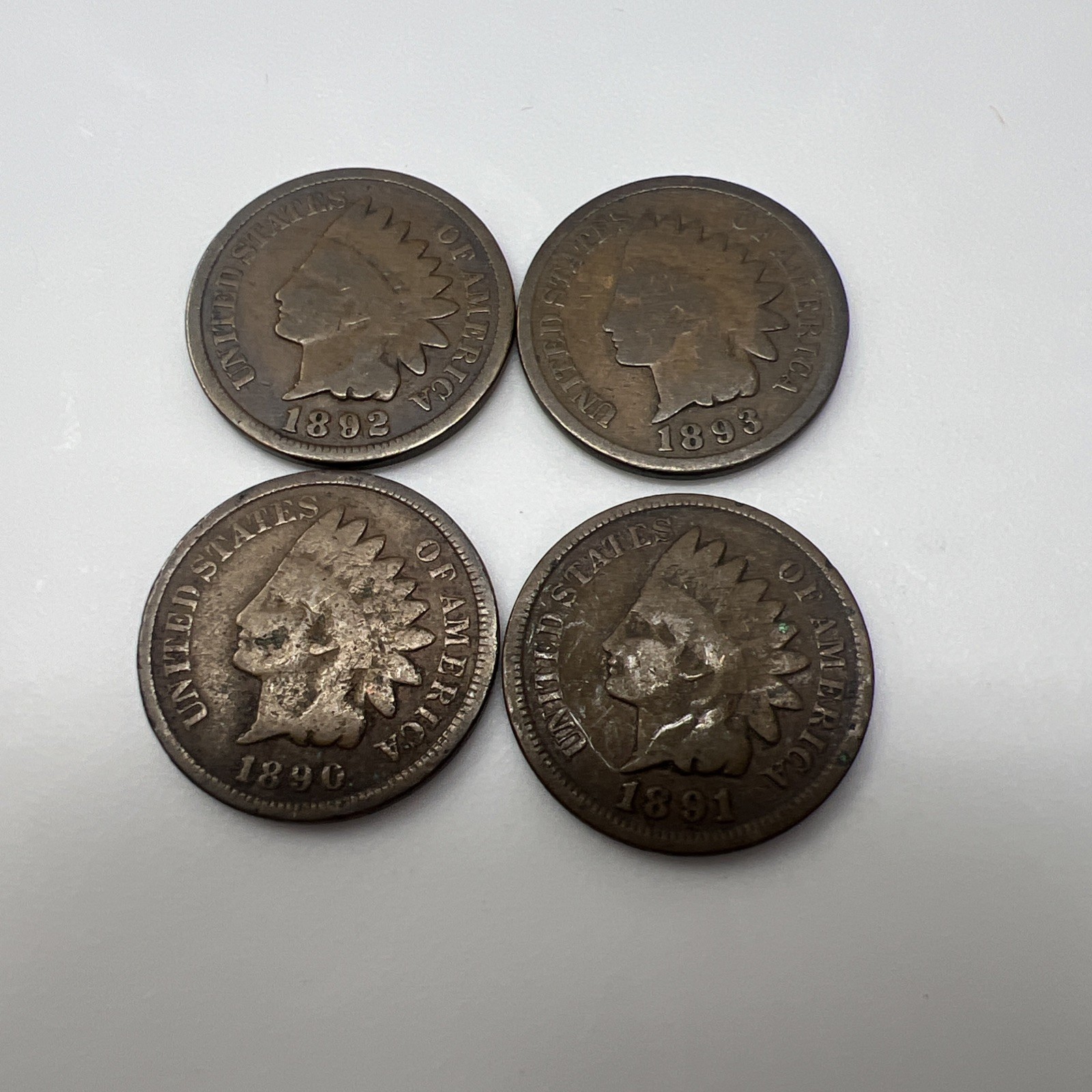 Lot of 4 Indian Head cents 1890/1891/1892/1893 #1169