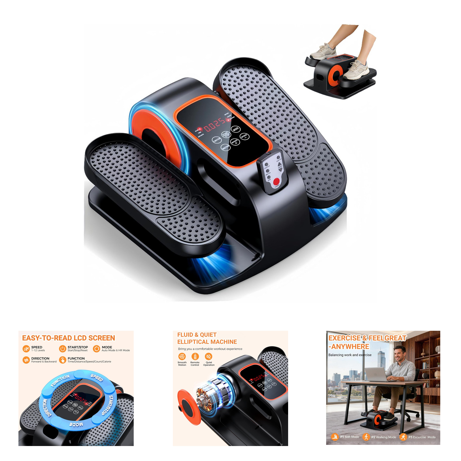Under Desk Elliptical Leg Exerciser for Seniors Home Portable with Remote