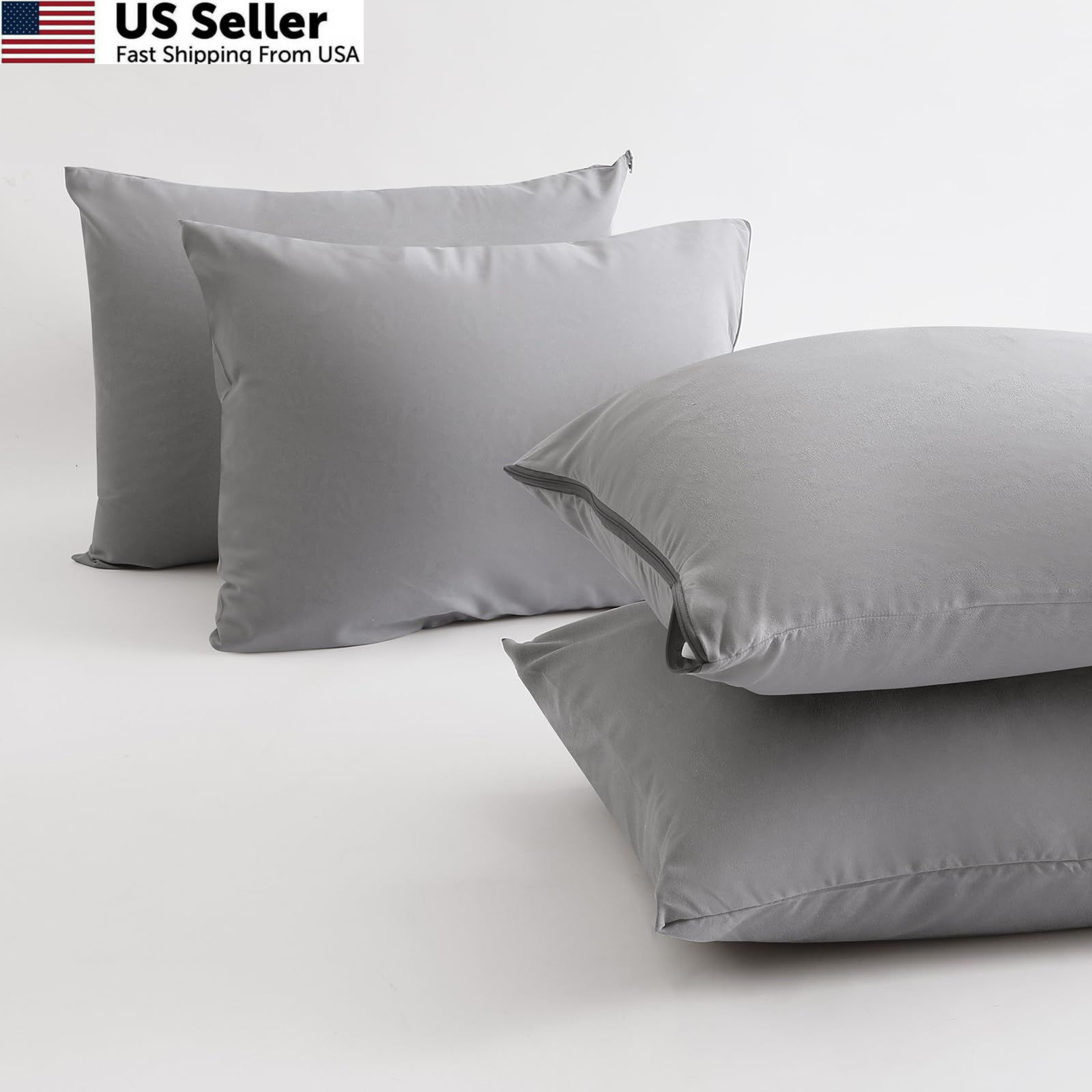 BEITE 4 Pack Pillow Case Protectors Queen-LightGray 20*30(4PCS), Lightgray
