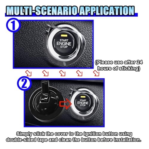 Car Push Start Button Cover, Metal Anti-Scratch One Button Start/Stop Black