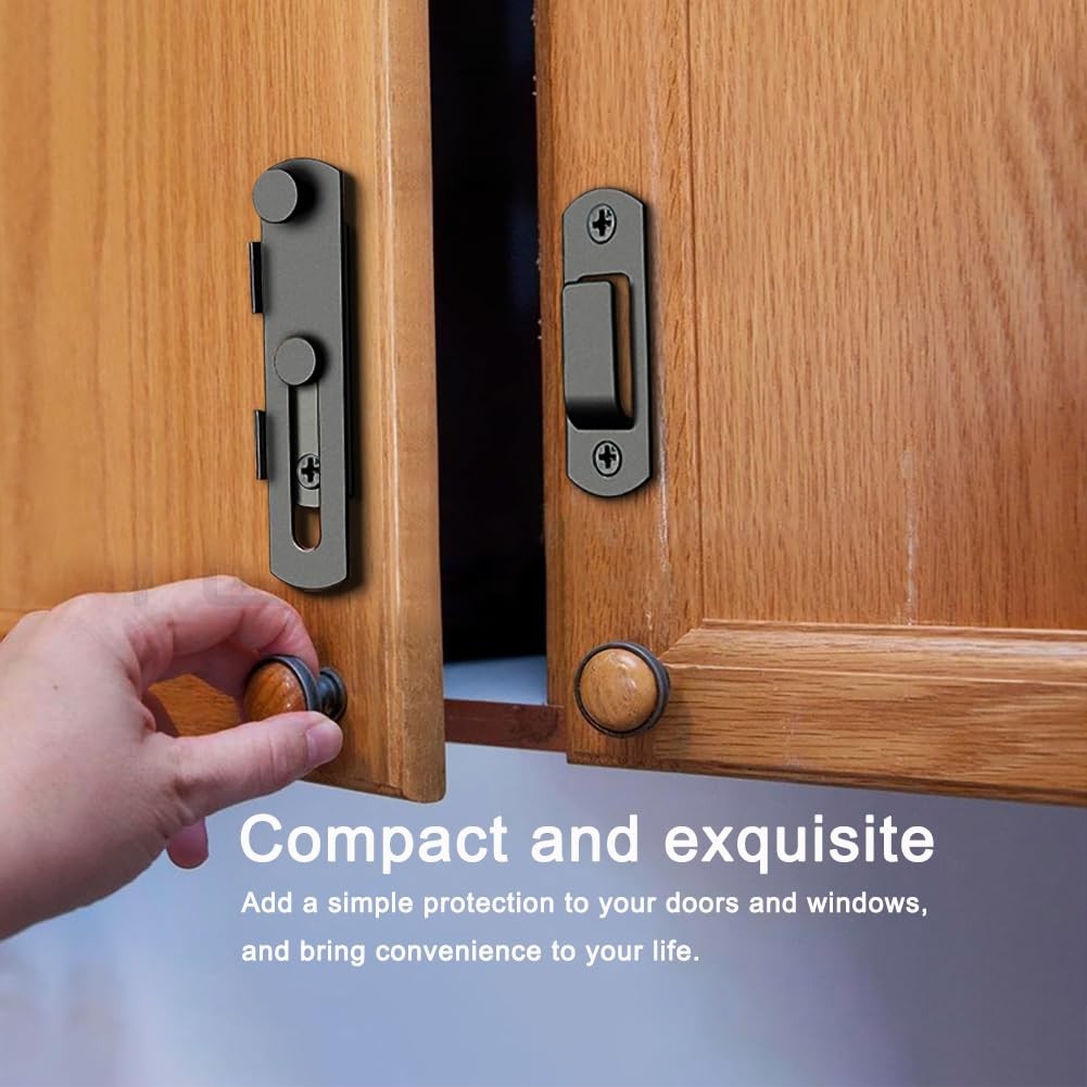 2PCS Barn Door Lock, 180 Degree Flip Sliding Latches, Gate Black