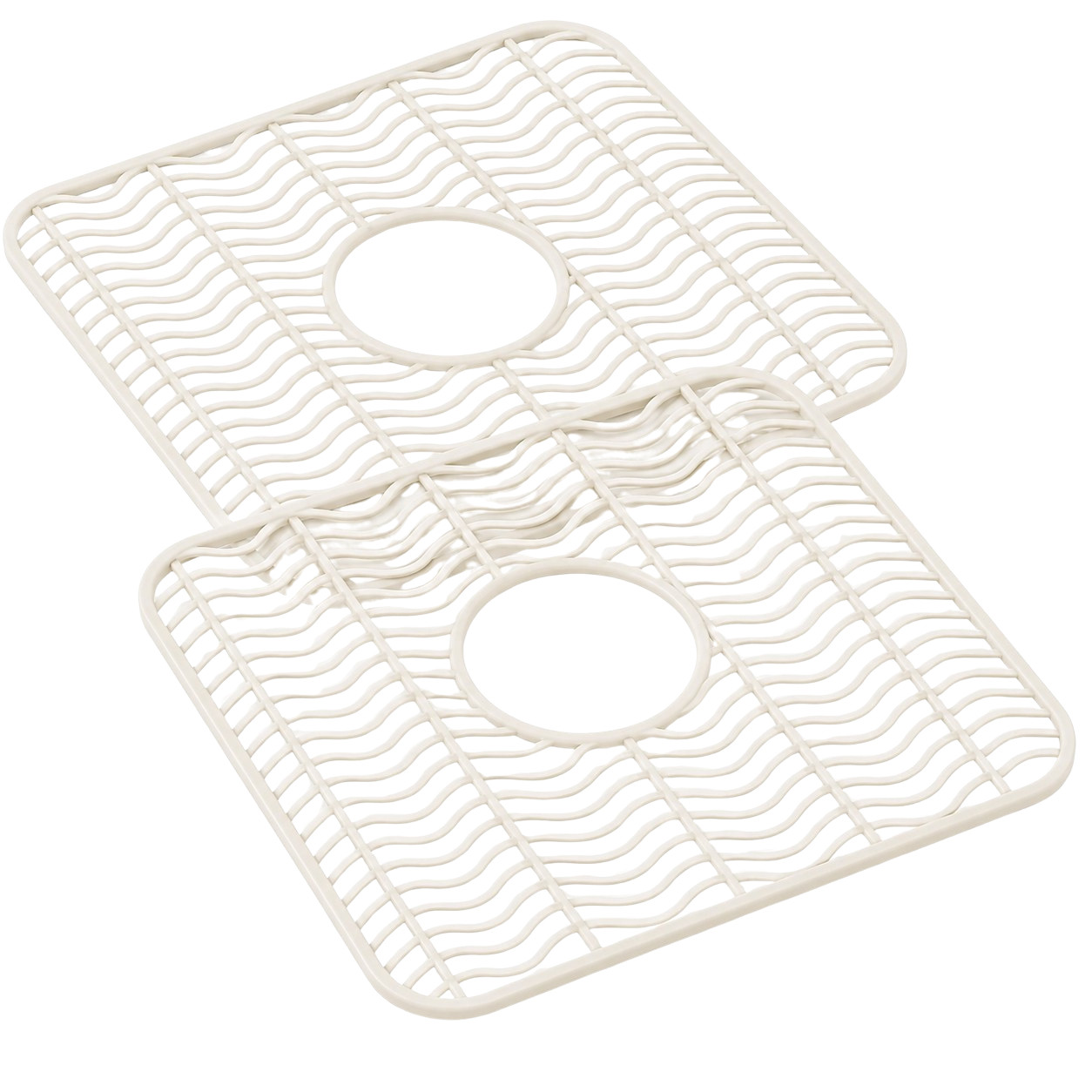 2 Pack Beige Sink Protector Mats 12x11 Kitchen Sink Grid Drain Hole Raised Feet