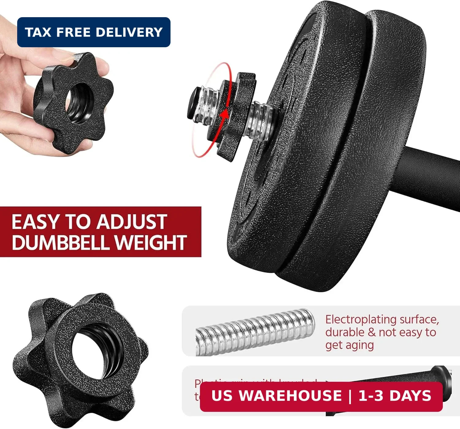 Yaheetech Adjustable Dumbbell Set Free Weights with Spinlock Collars, Black | Co