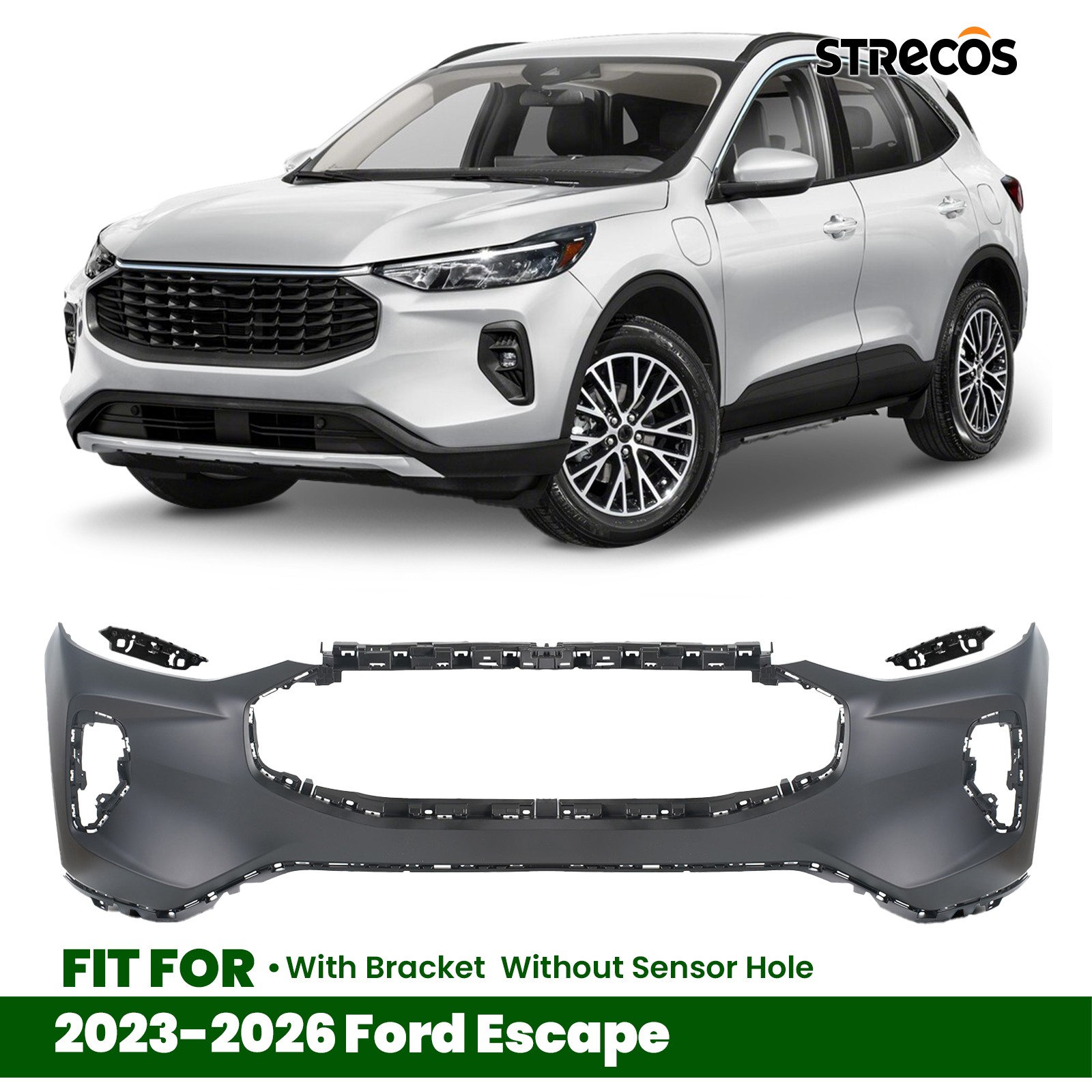 Primed Upper Front Bumper Cover For 2023-2026 Ford Escape Without Sensor Holes