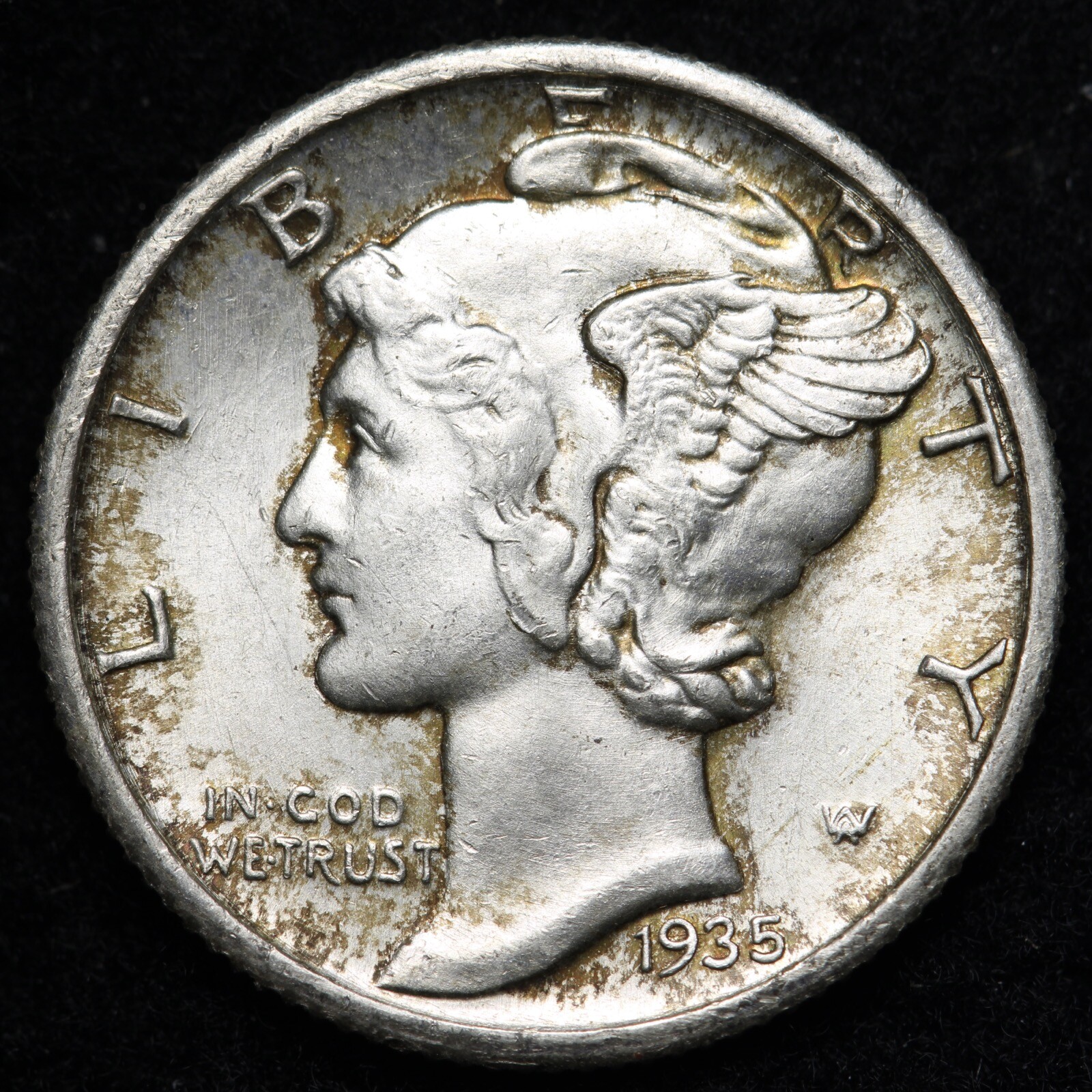 1935-S Mercury Silver Dime GEM BU MS FSB Full Split Bands E183 SGH