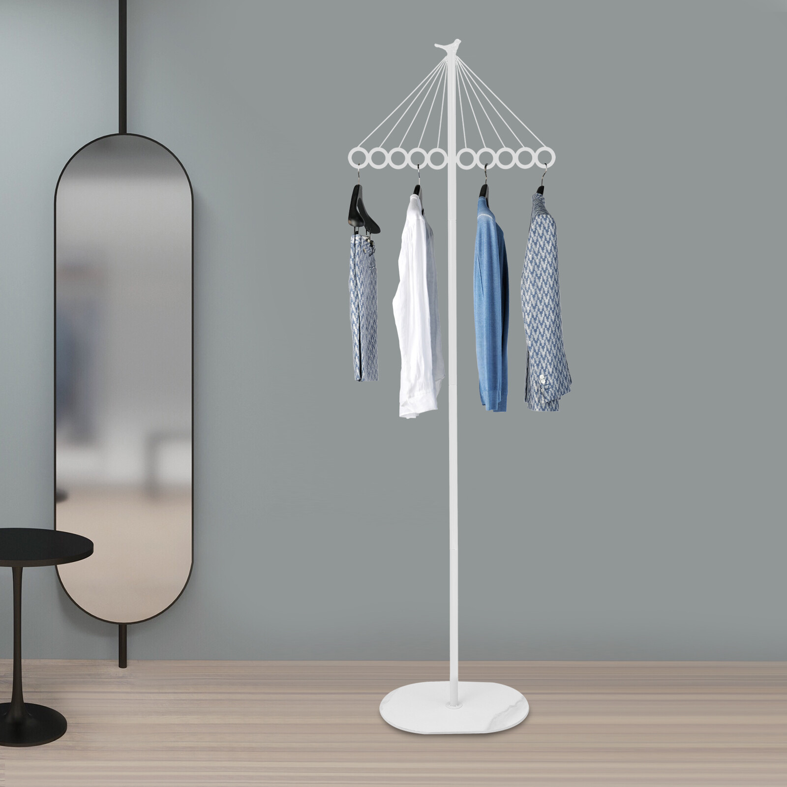 White Coat Rack Metal Clothing Rack Entrance Clothing Rack with 10 Hooks New