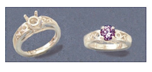 6mm Round Pattern Solid Sterling Silver Pre-Notched Ring Setting Size 7