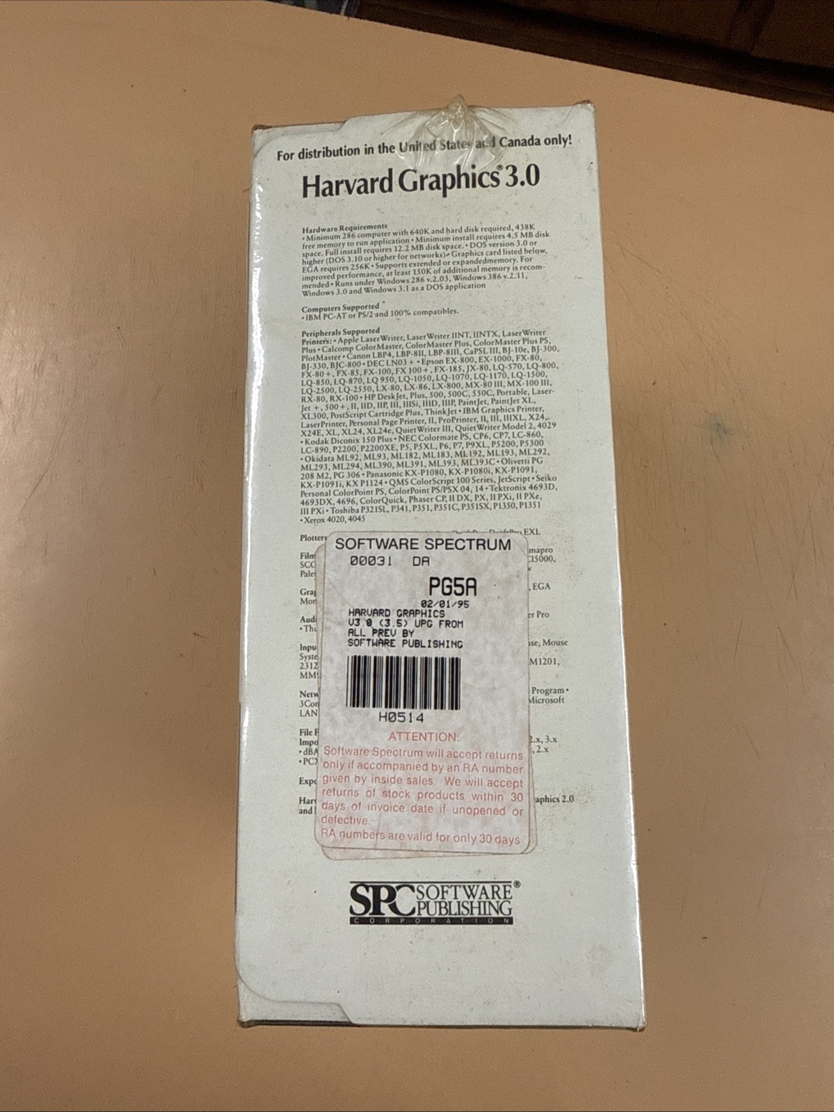 Harvard Graphics 3.0 for DOS, SPC Software Publishing, 3.5" diskettes, SEALED!