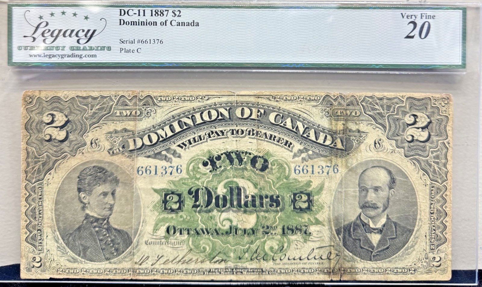 1887 Dominion of Canada $2 Note LCG 20 Very Fine